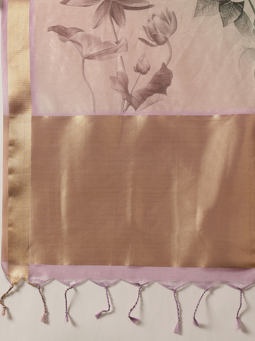 Floral Printed Soft Tissue Silk Saree With Tassels