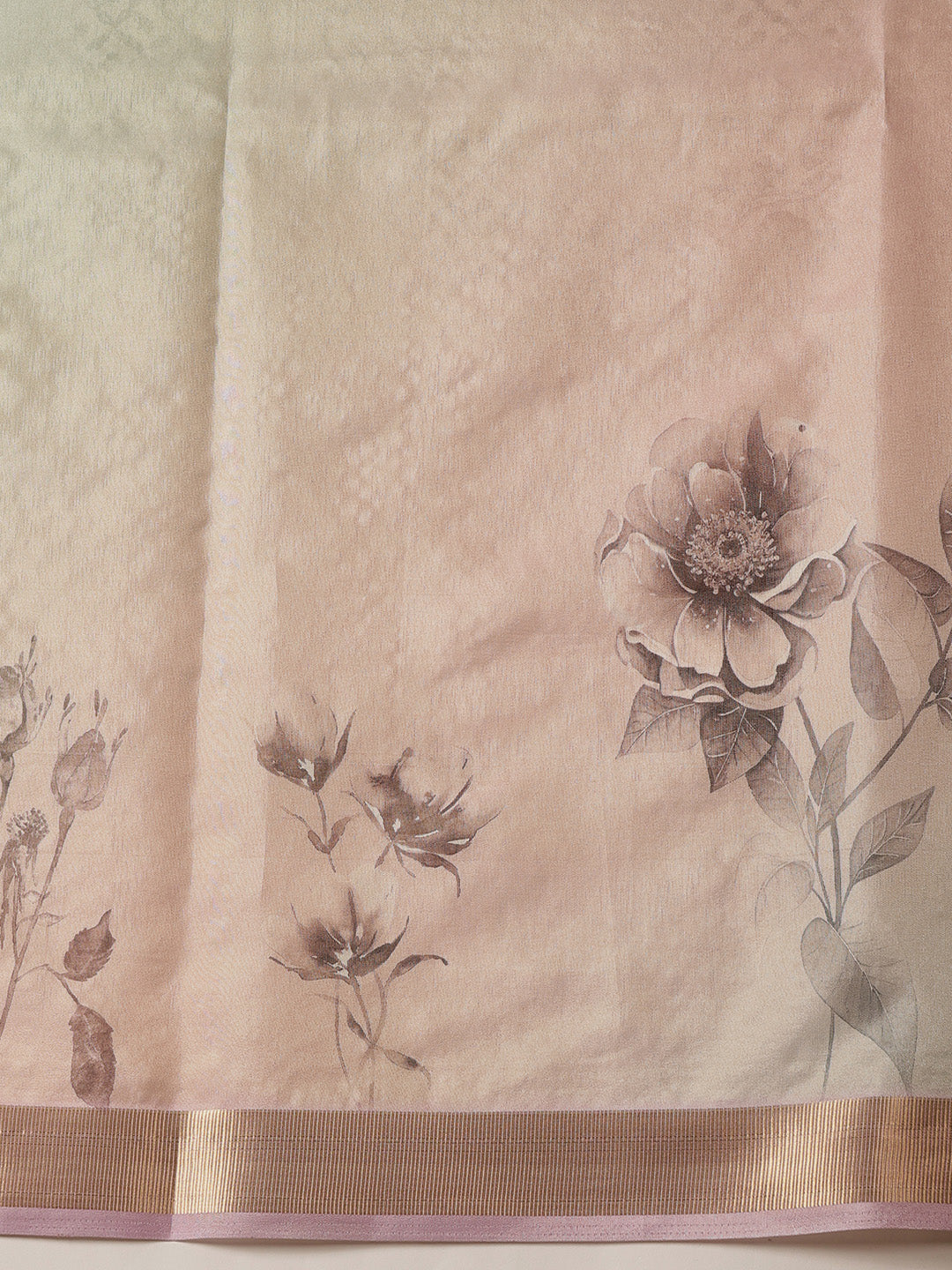 Floral Printed Soft Tissue Silk Saree With Tassels