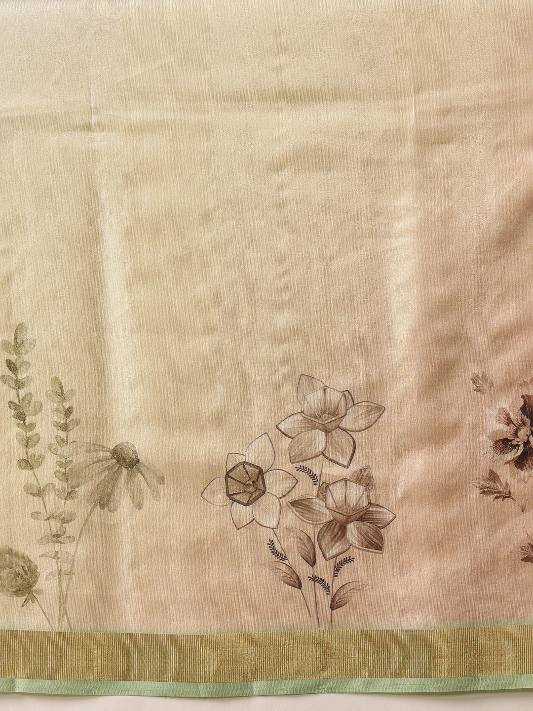 Floral Printed Soft Tissue Silk Saree With Tassels