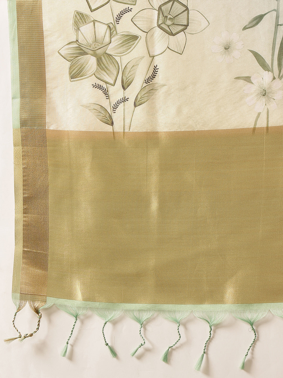 Floral Printed Soft Tissue Silk Saree With Tassels