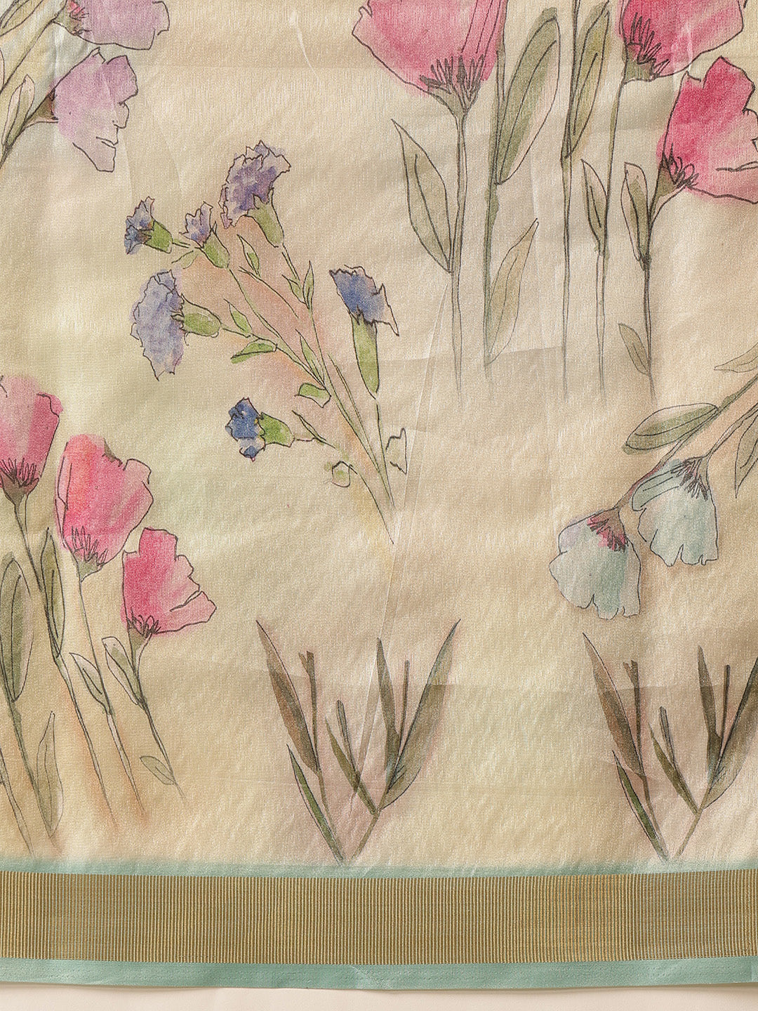 Floral Printed Soft Tissue Silk Saree With Tassels