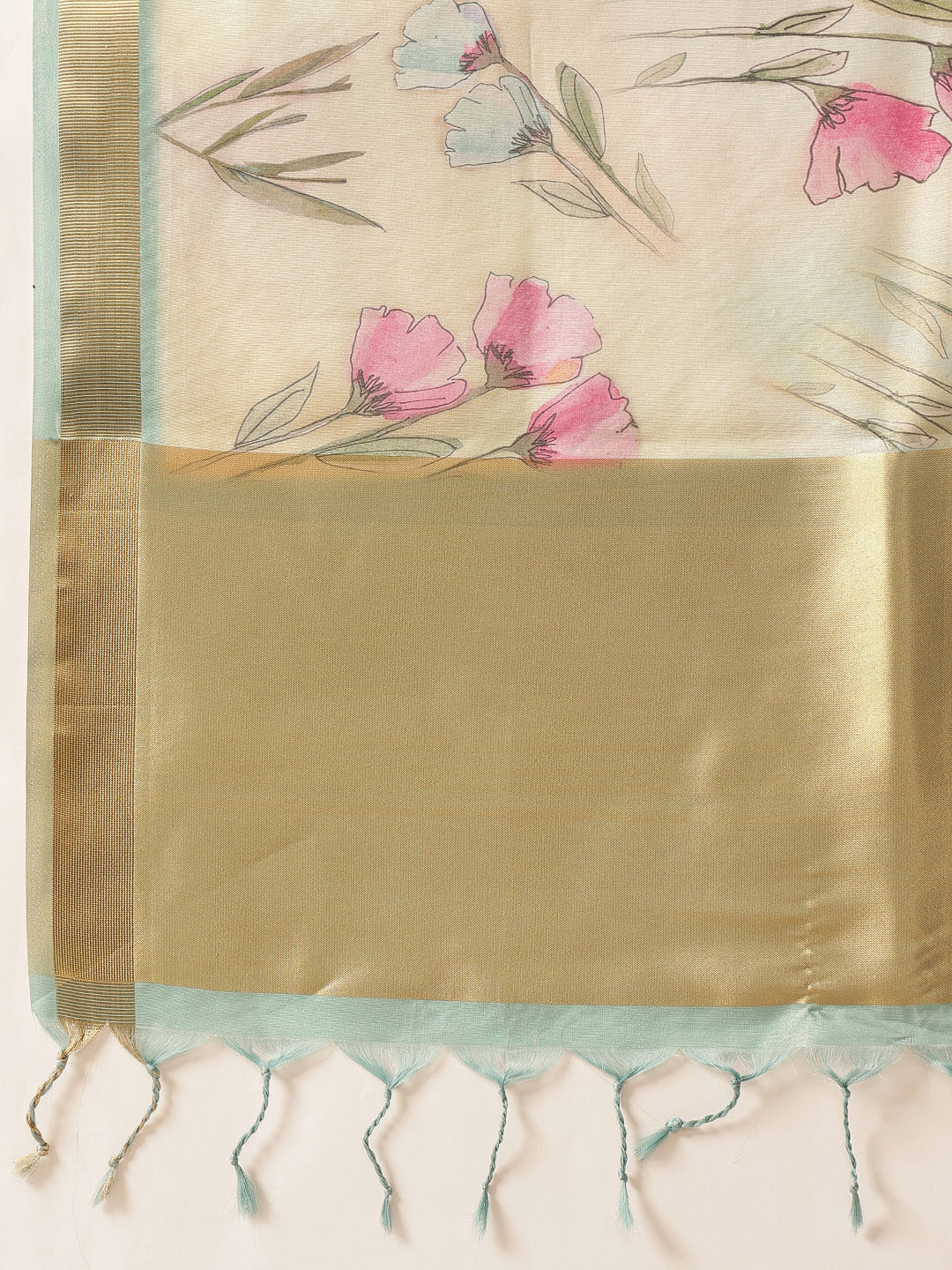 Floral Printed Soft Tissue Silk Saree With Tassels