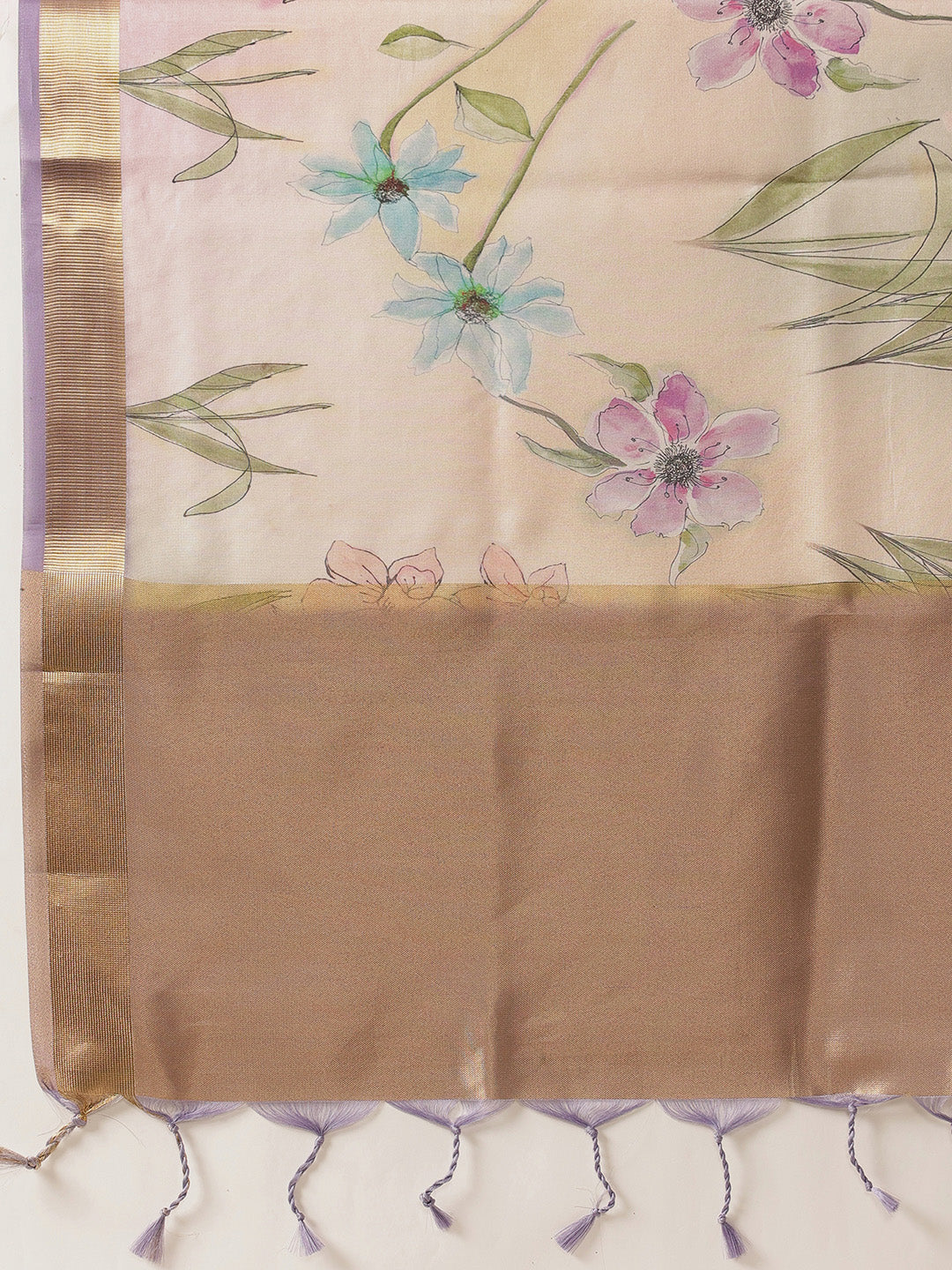 Floral Printed Soft Tissue Silk Saree With Tassels