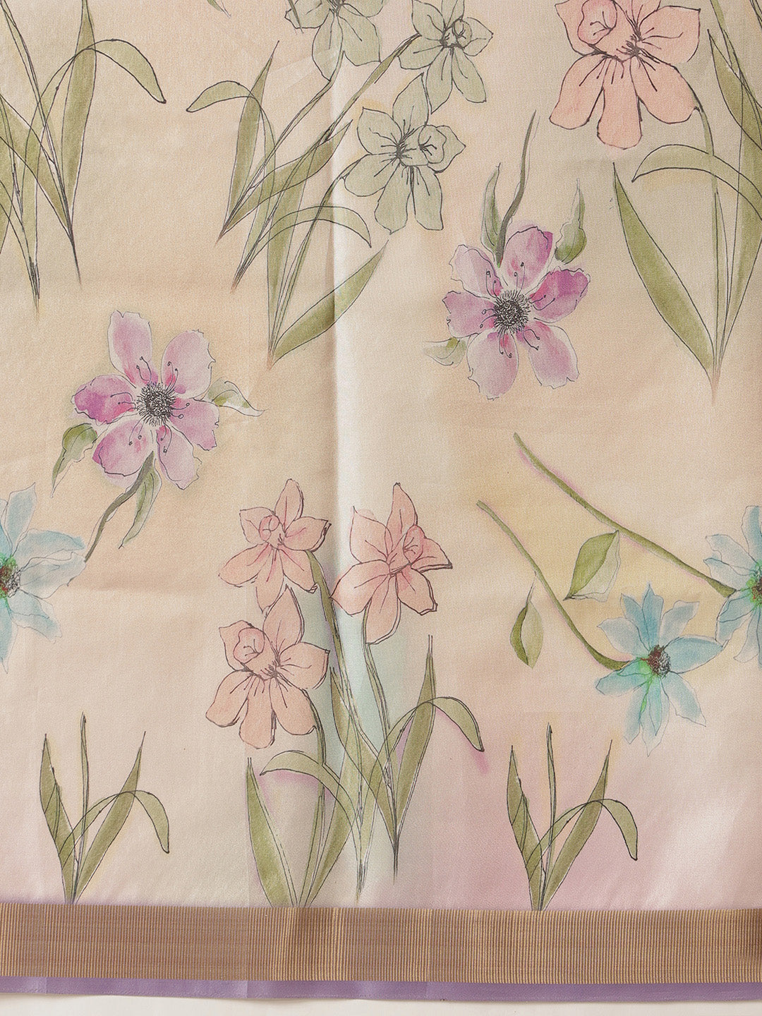Floral Printed Soft Tissue Silk Saree With Tassels