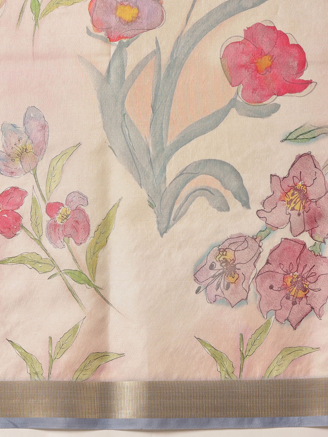 Floral Printed Soft Tissue Silk Saree With Tassels