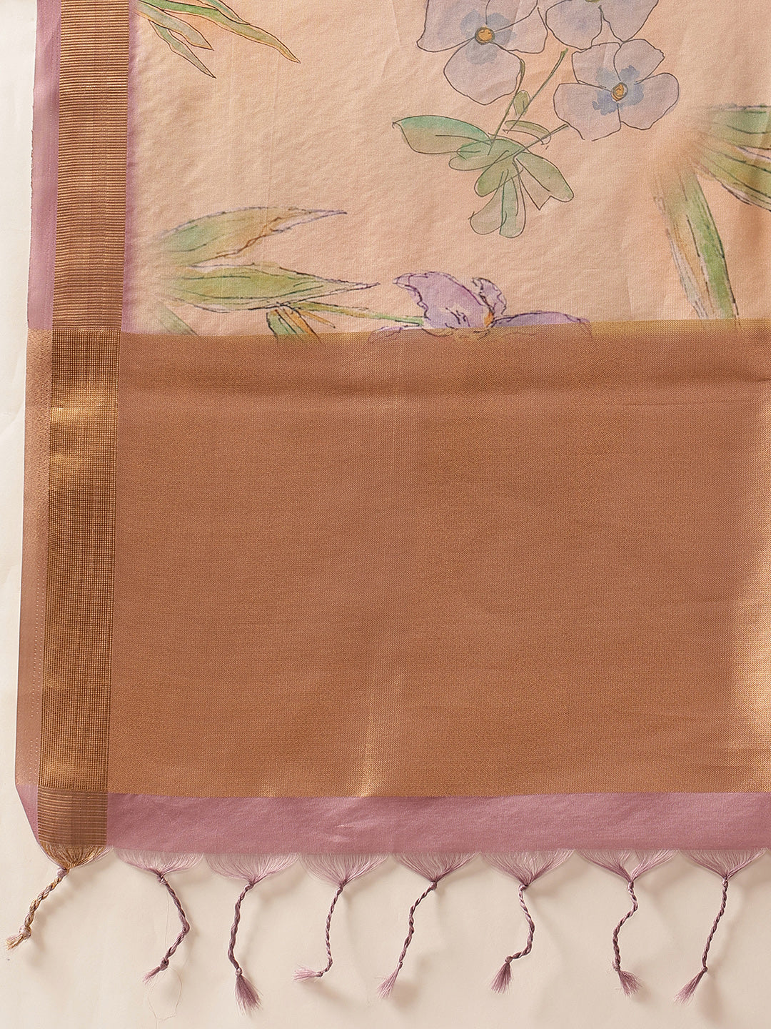 Floral Printed Soft Tissue Silk Saree With Tassels