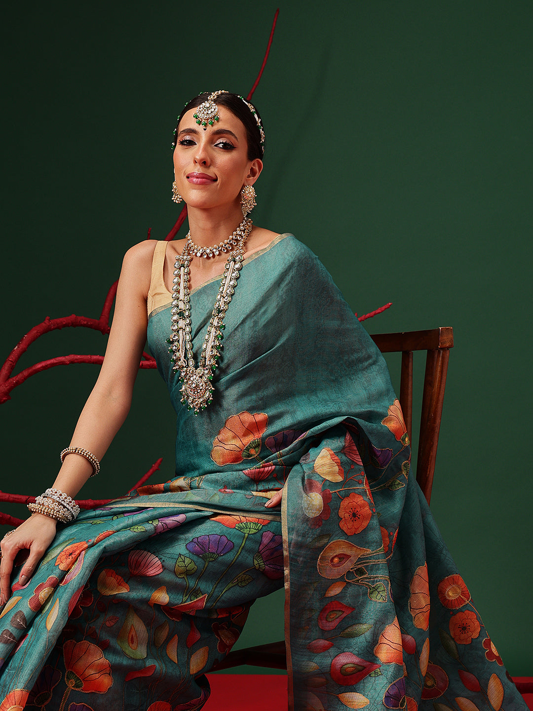 Embroidery Saree in Cotton Silk Finish with Golden Highlights