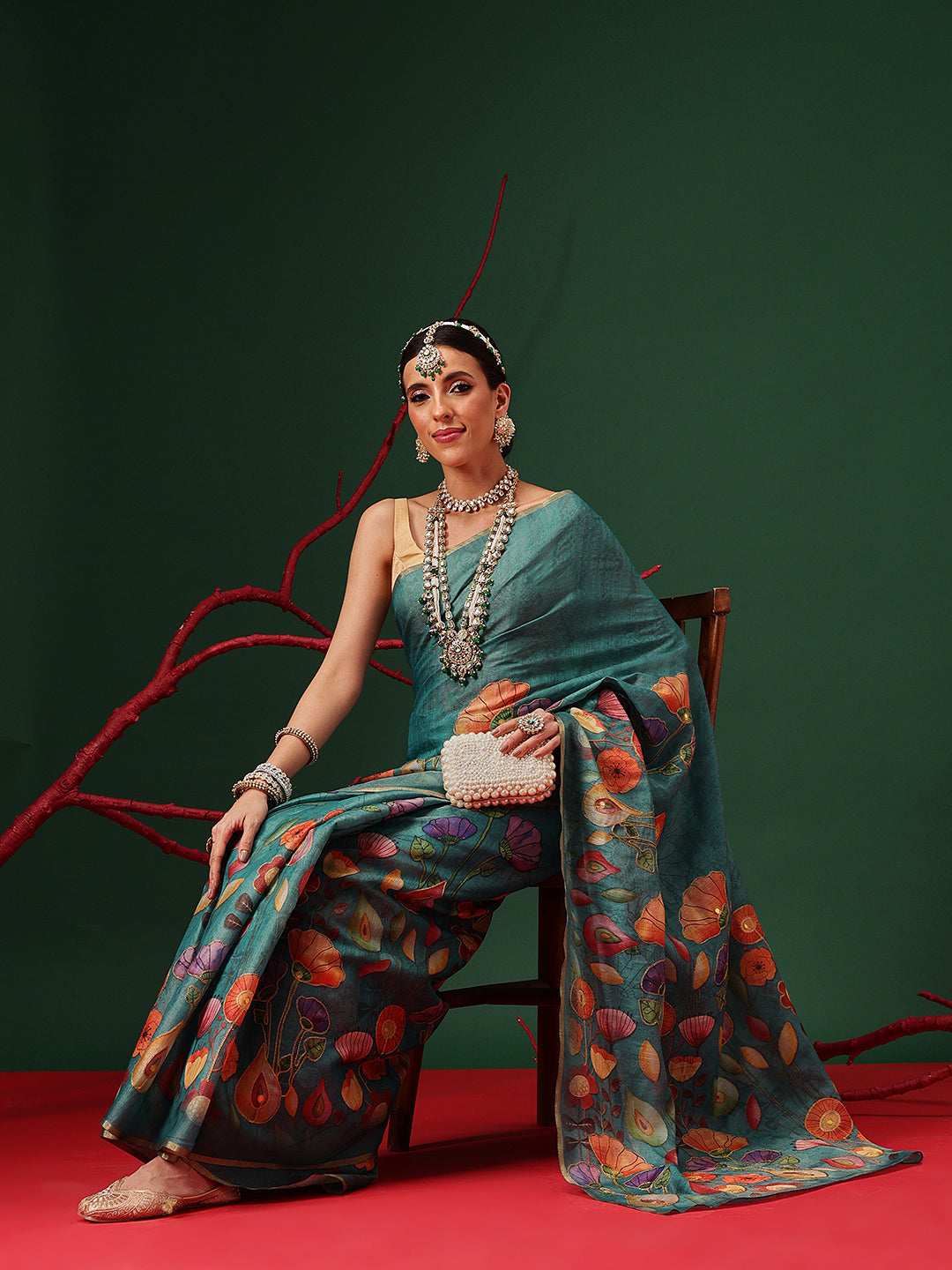 Embroidery Saree in Cotton Silk Finish with Golden Highlights