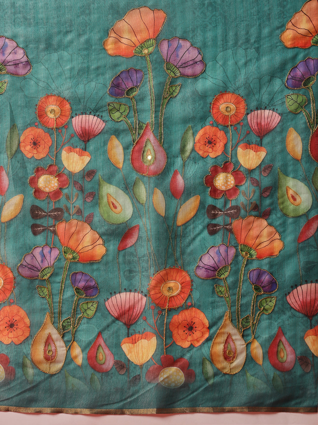 Embroidery Saree in Cotton Silk Finish with Golden Highlights