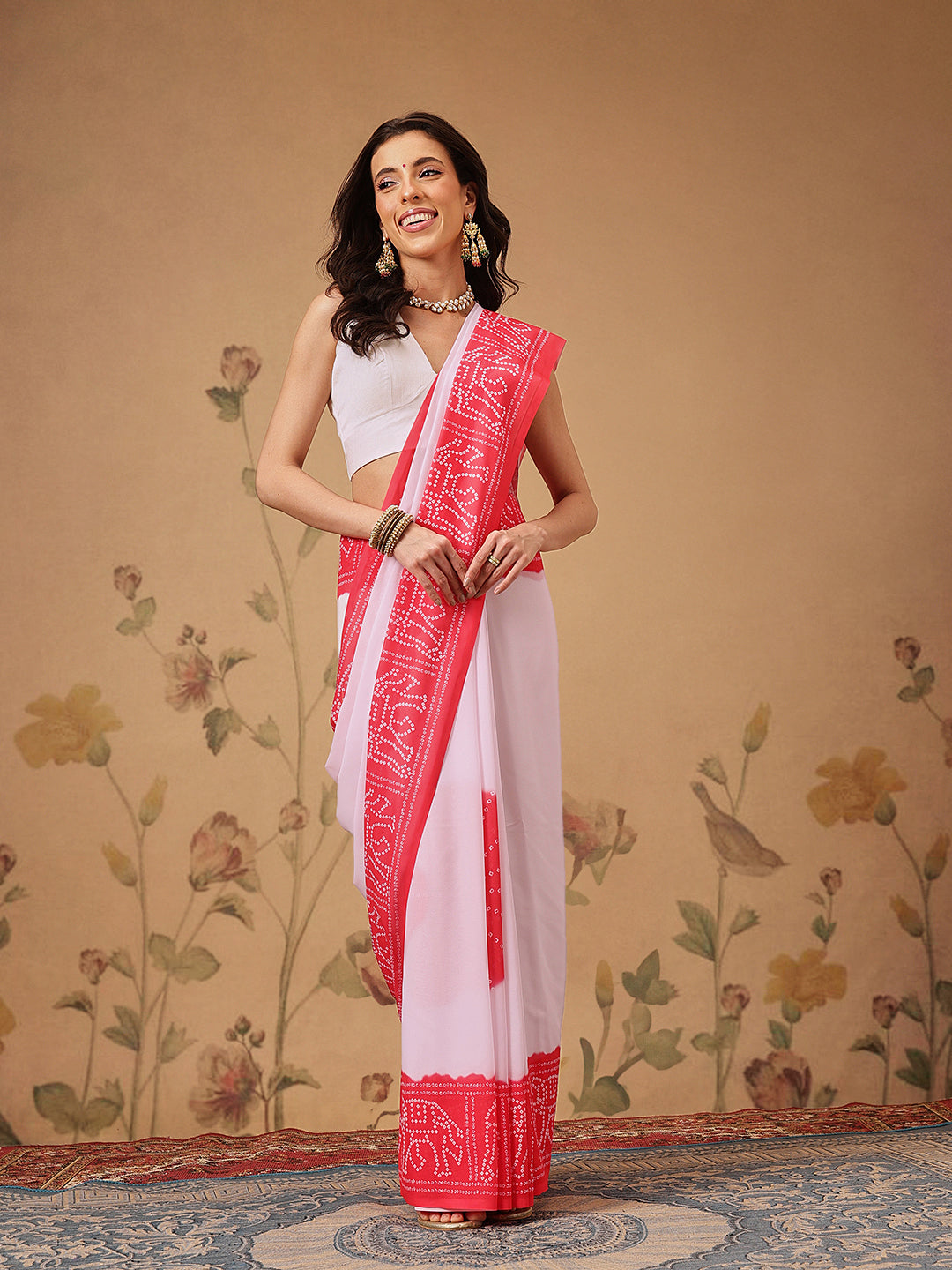 Soft Georgette Bandhani Saree in Dual Pastel Shades