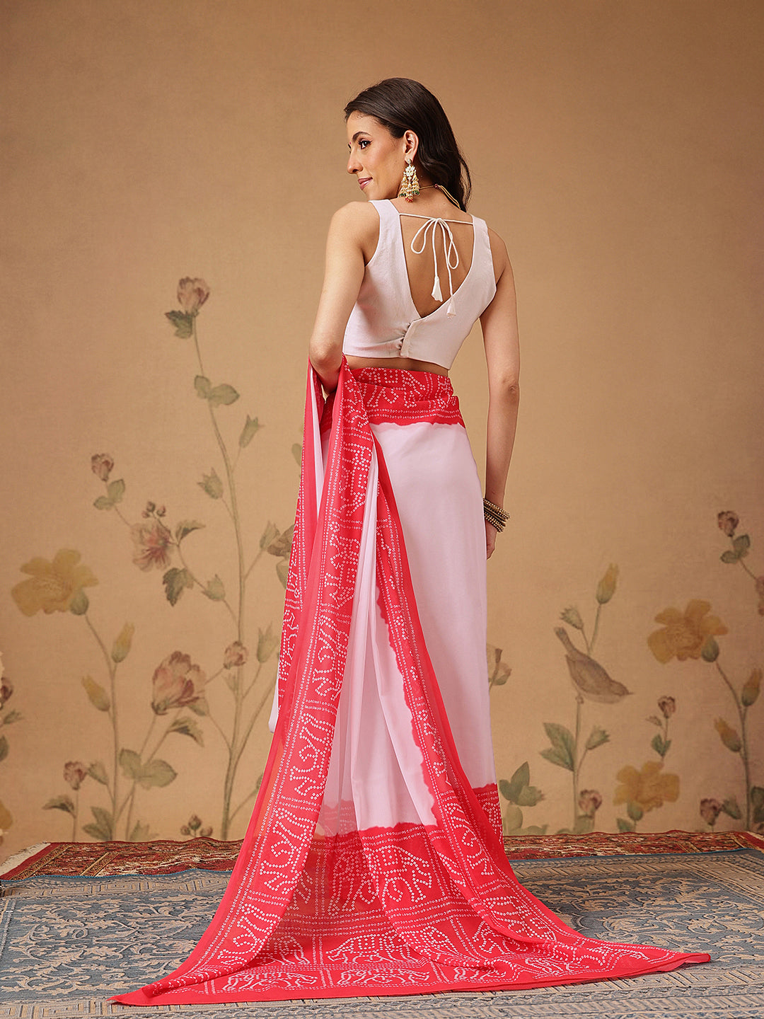 Soft Georgette Bandhani Saree in Dual Pastel Shades