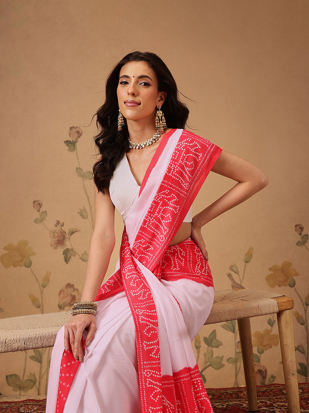 Soft Georgette Bandhani Saree in Dual Pastel Shades