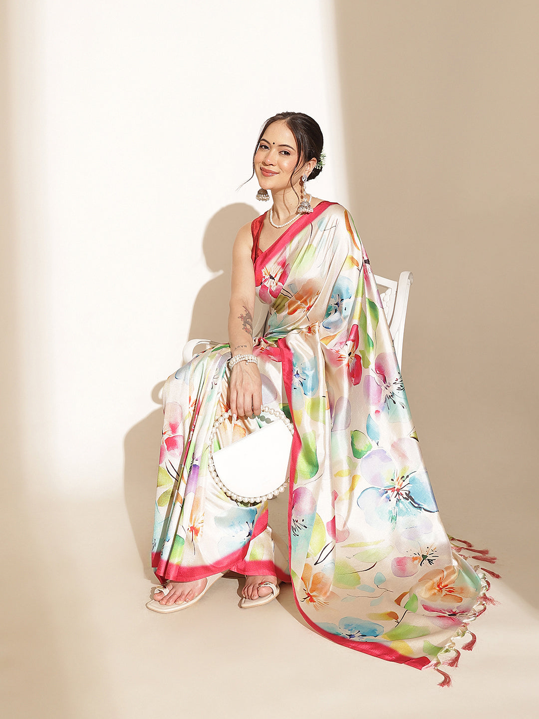 Kalamkari Printed Soft Silk Brown Saree With Beautiful Tassels