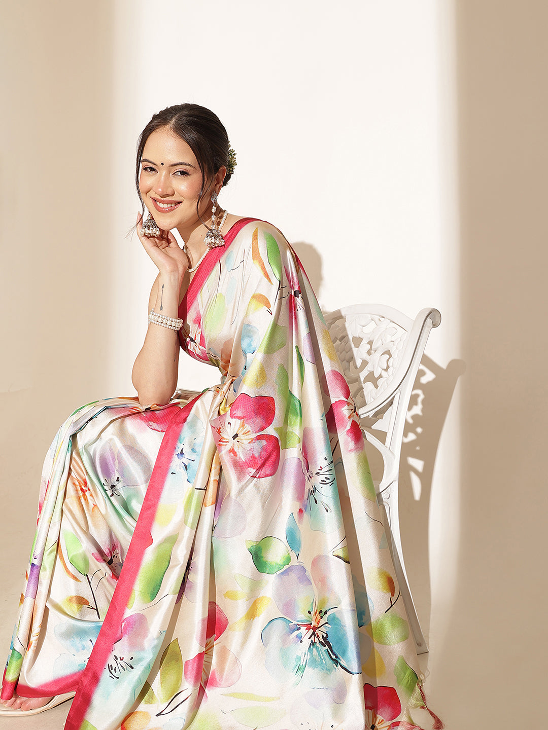 Kalamkari Printed Soft Silk Brown Saree With Beautiful Tassels