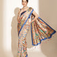 Kalamkari Printed Soft Silk Brown Saree With Beautiful Tassels