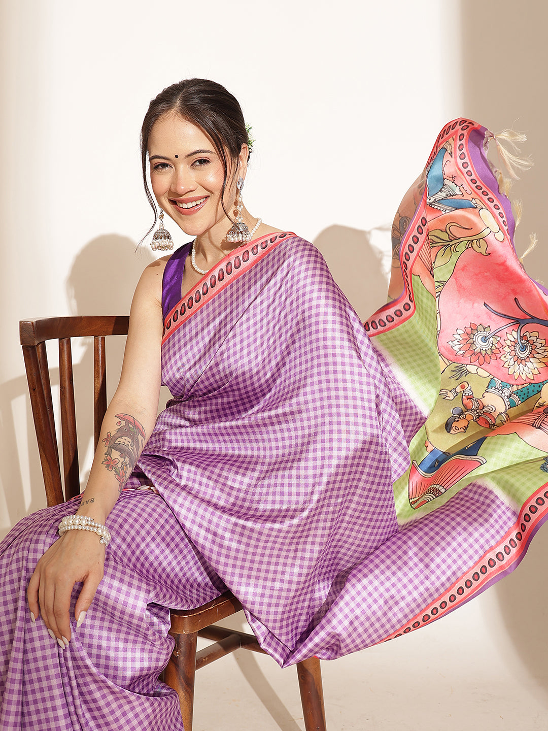 Kalamkari Printed Soft Silk Brown Saree With Beautiful Tassels