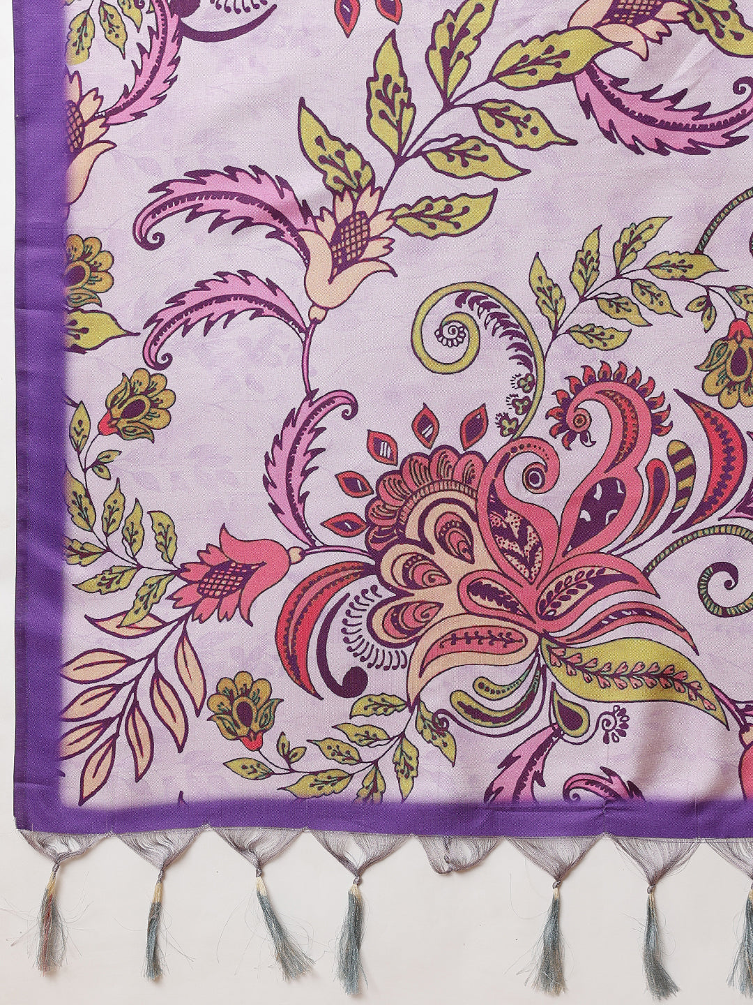 Kalamkari Printed Soft Silk Brown Saree With Beautiful Tassels