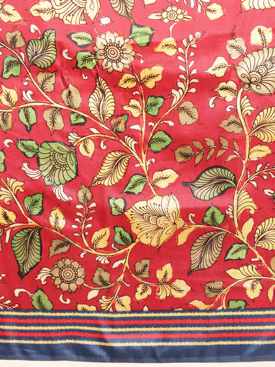 Kalamkari Printed Soft Silk Brown Saree With Beautiful Tassels