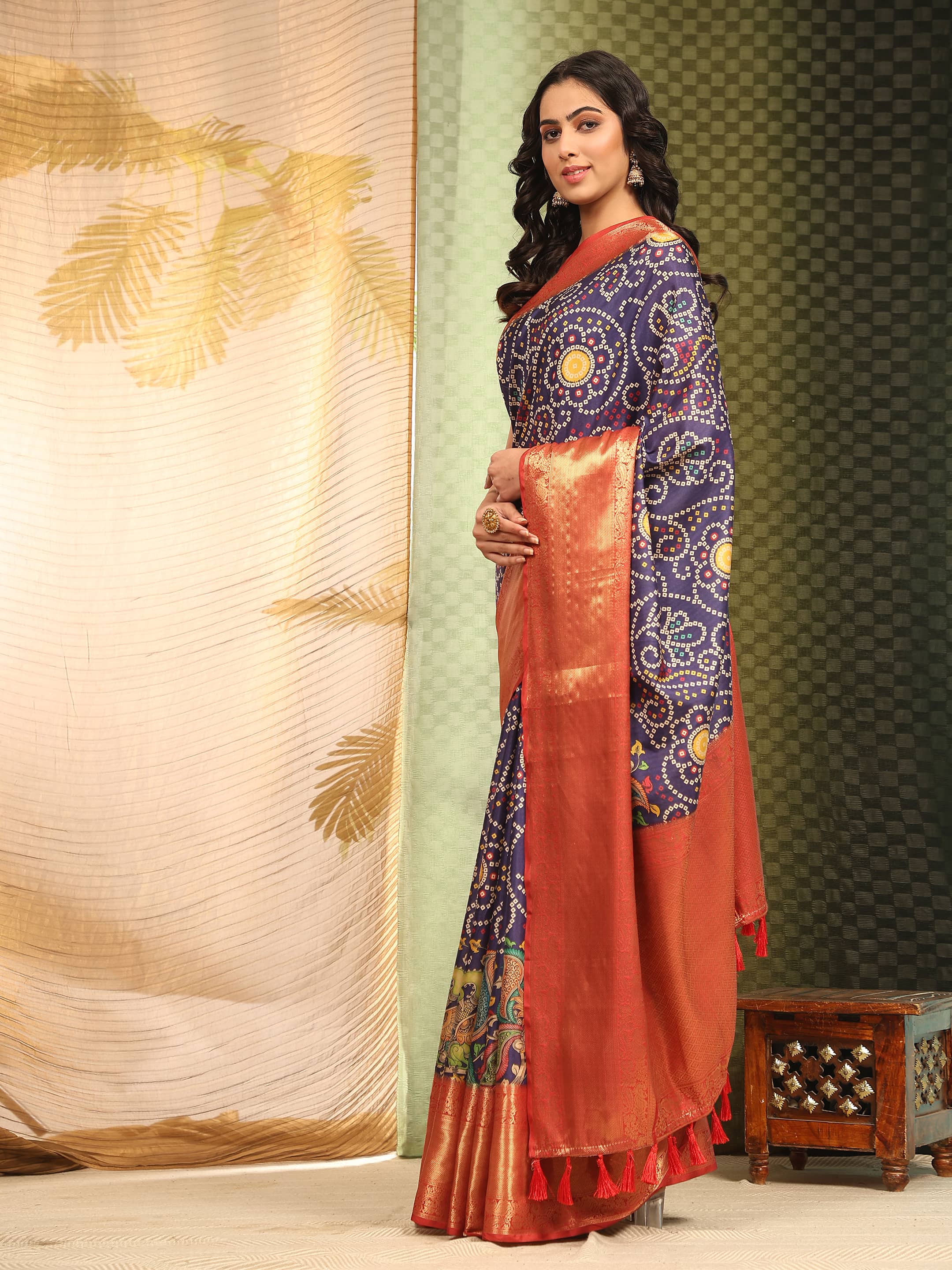 Banarasi Soft Silk Bandhani With Kalamkari Digital Printed Saree