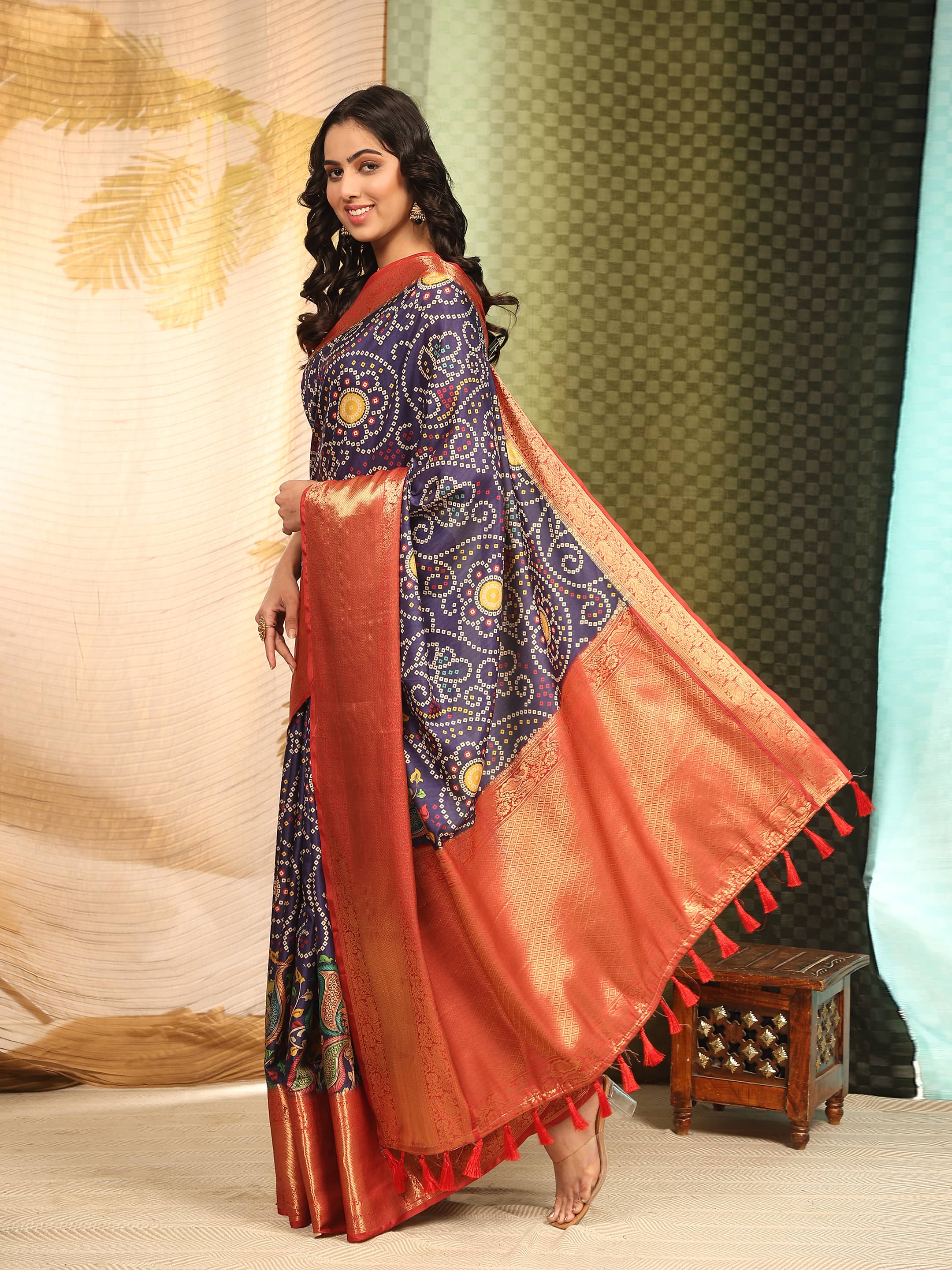 Banarasi Soft Silk Bandhani With Kalamkari Digital Printed Saree