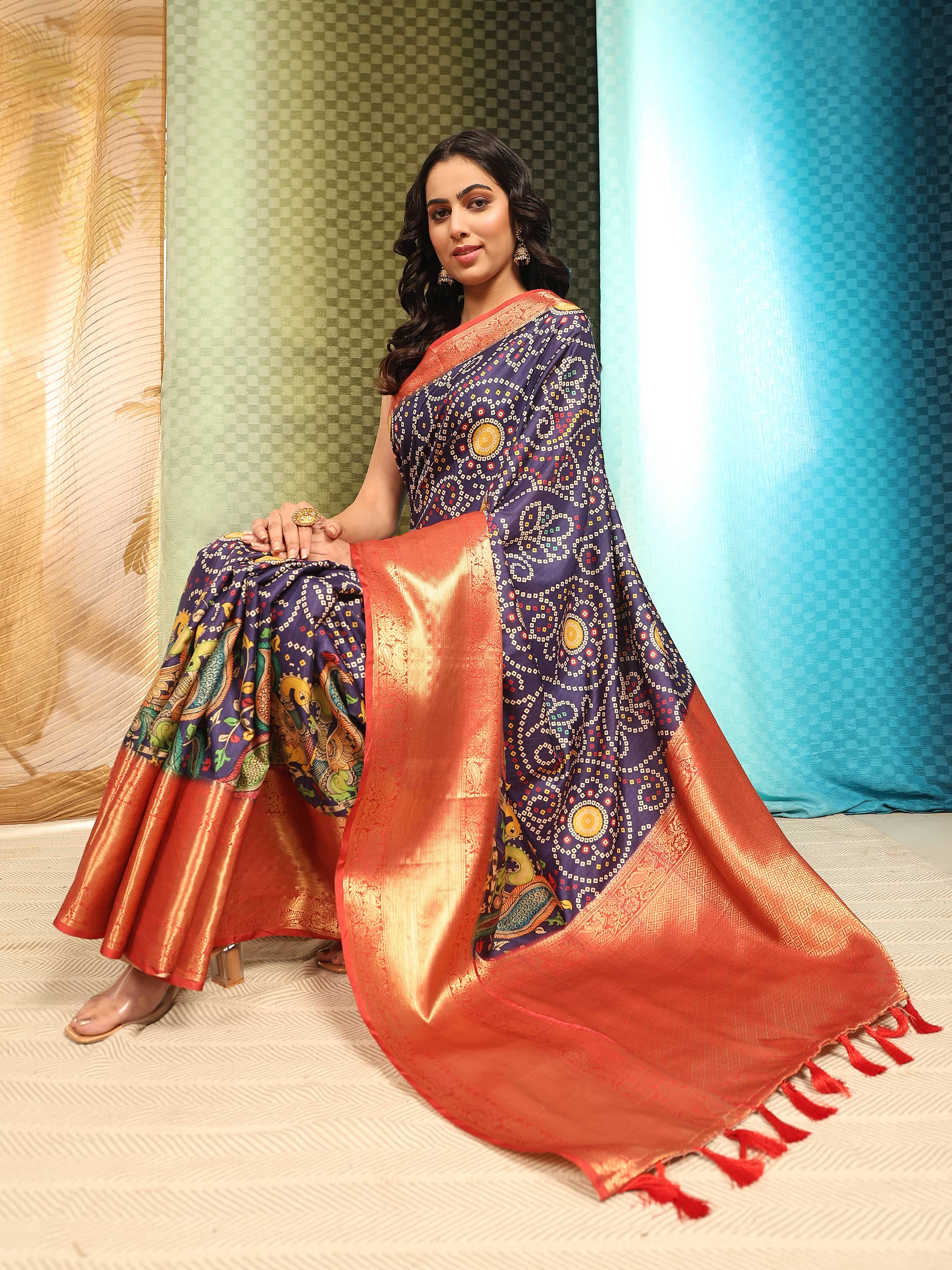 Banarasi Soft Silk Bandhani With Kalamkari Digital Printed Saree