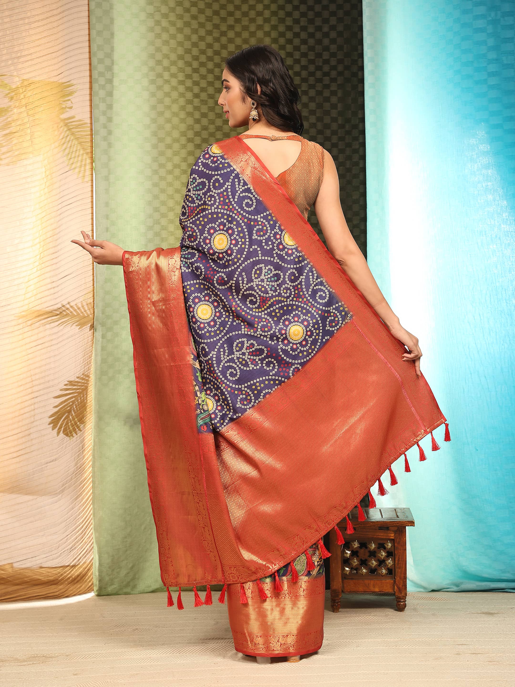 Banarasi Soft Silk Bandhani With Kalamkari Digital Printed Saree