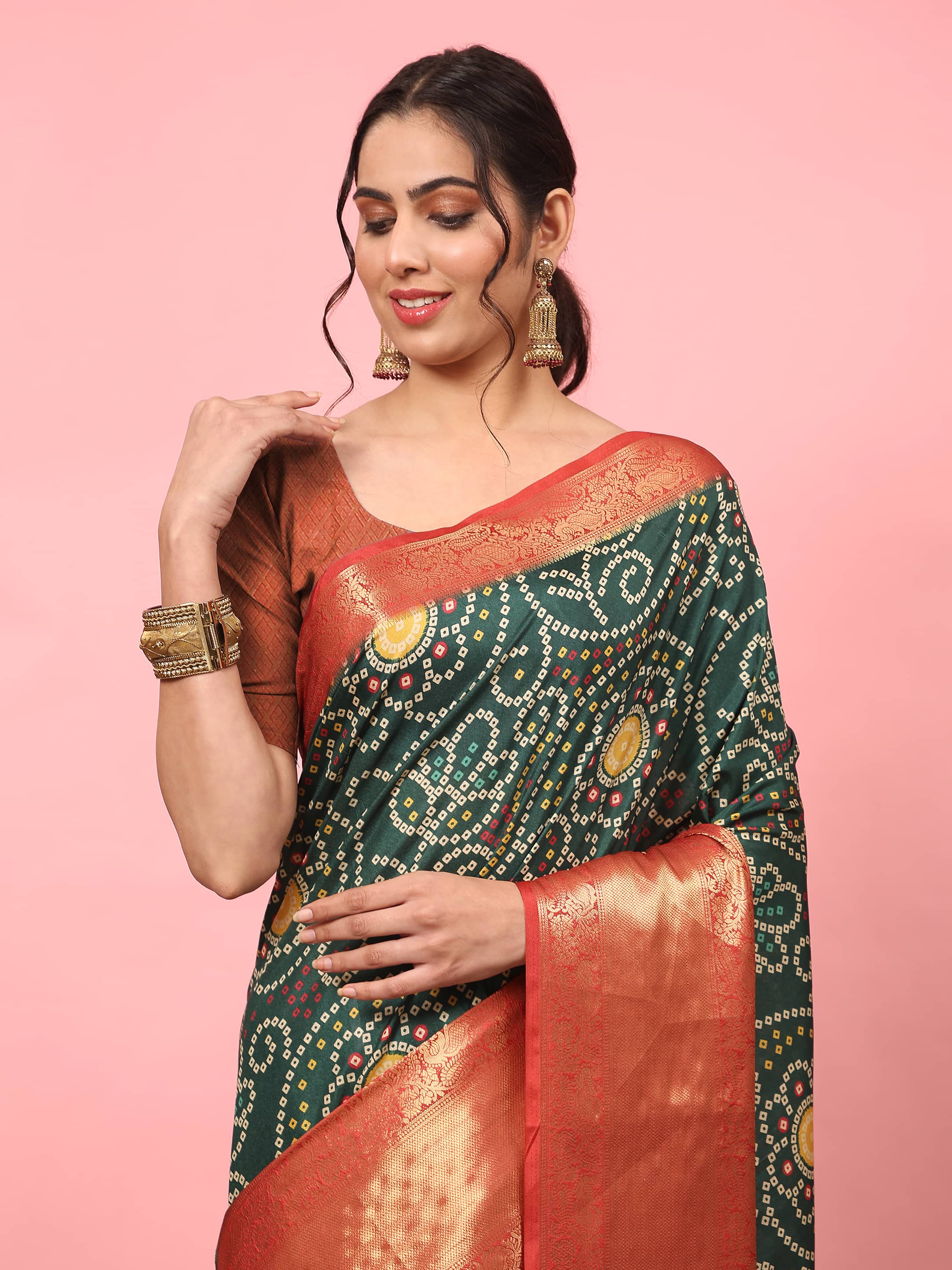 Banarasi Soft Silk Bandhani With Kalamkari Digital Printed Saree