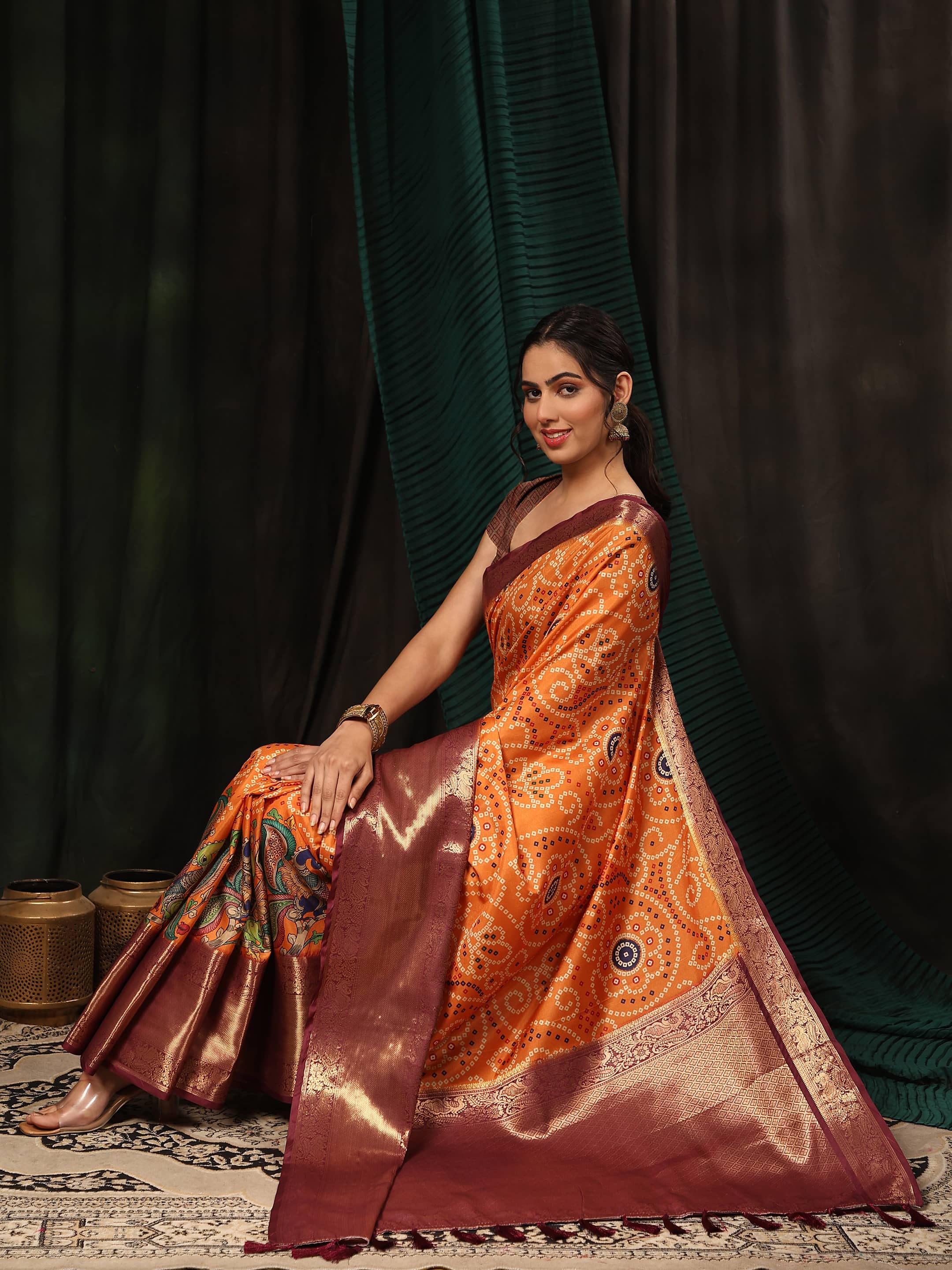 Banarasi Soft Silk Bandhani With Kalamkari Digital Printed Saree