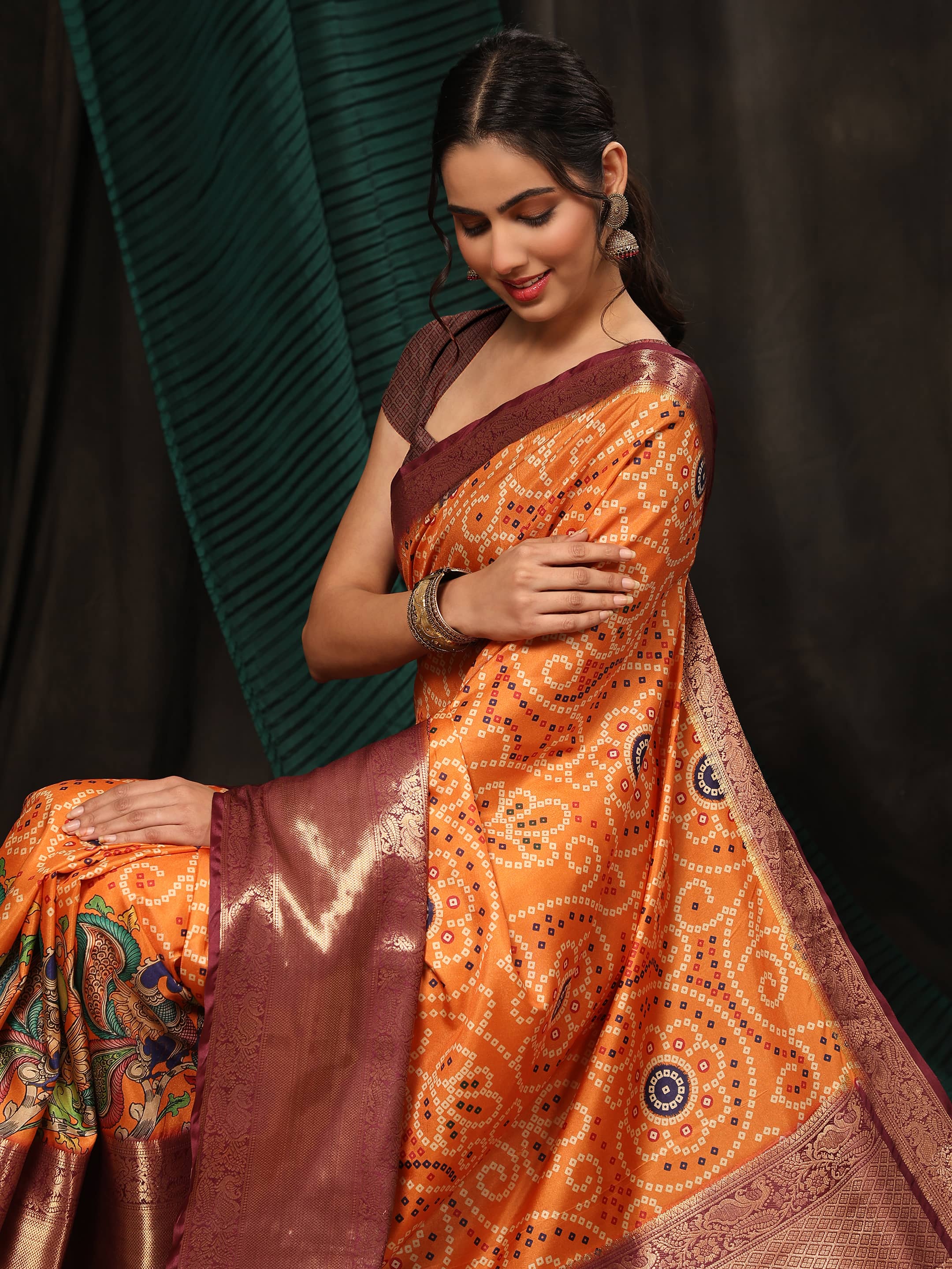 Banarasi Soft Silk Bandhani With Kalamkari Digital Printed Saree