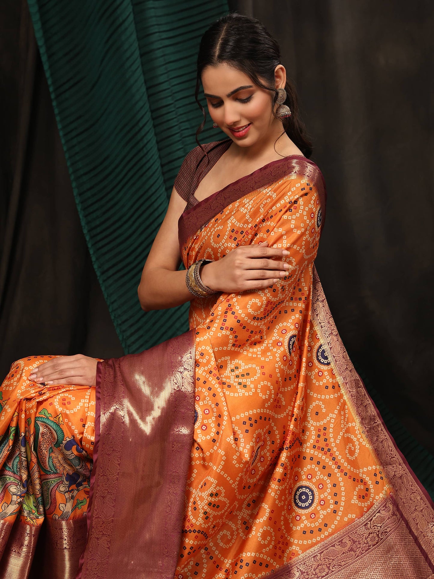 Banarasi Soft Silk Bandhani With Kalamkari Digital Printed Saree