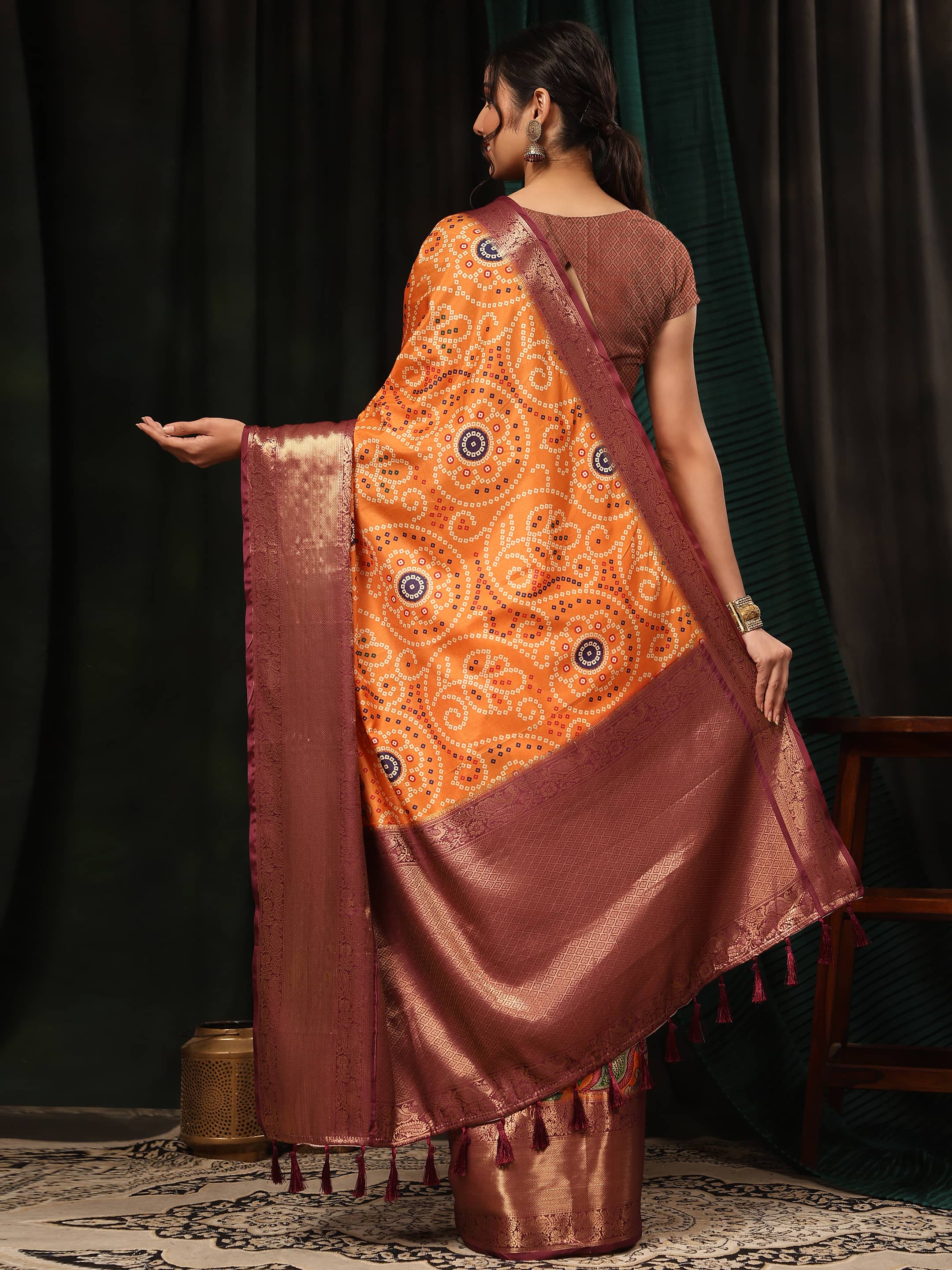 Banarasi Soft Silk Bandhani With Kalamkari Digital Printed Saree