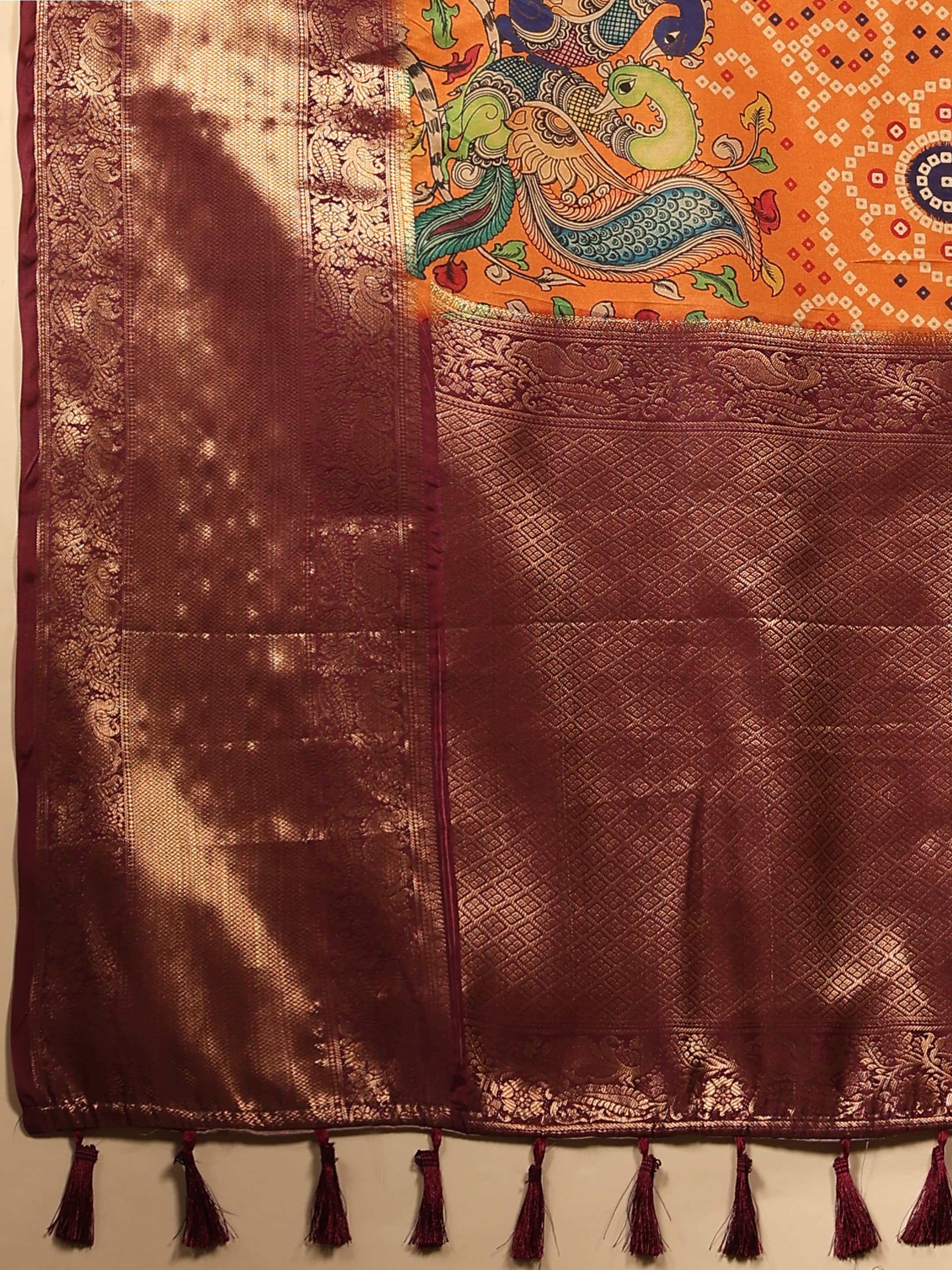 Banarasi Soft Silk Bandhani With Kalamkari Digital Printed Saree