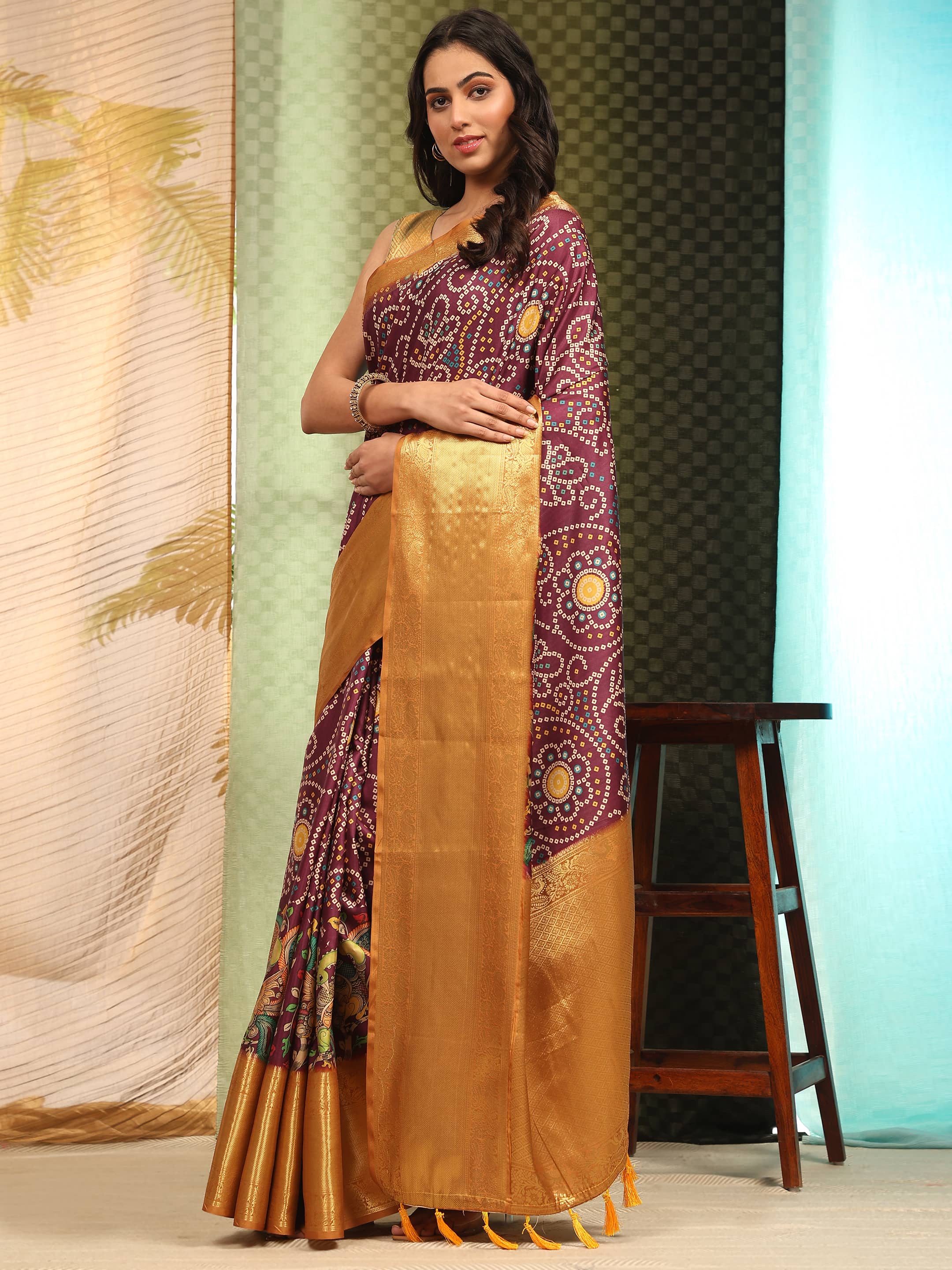 Banarasi Soft Silk Bandhani With Kalamkari Digital Printed Saree