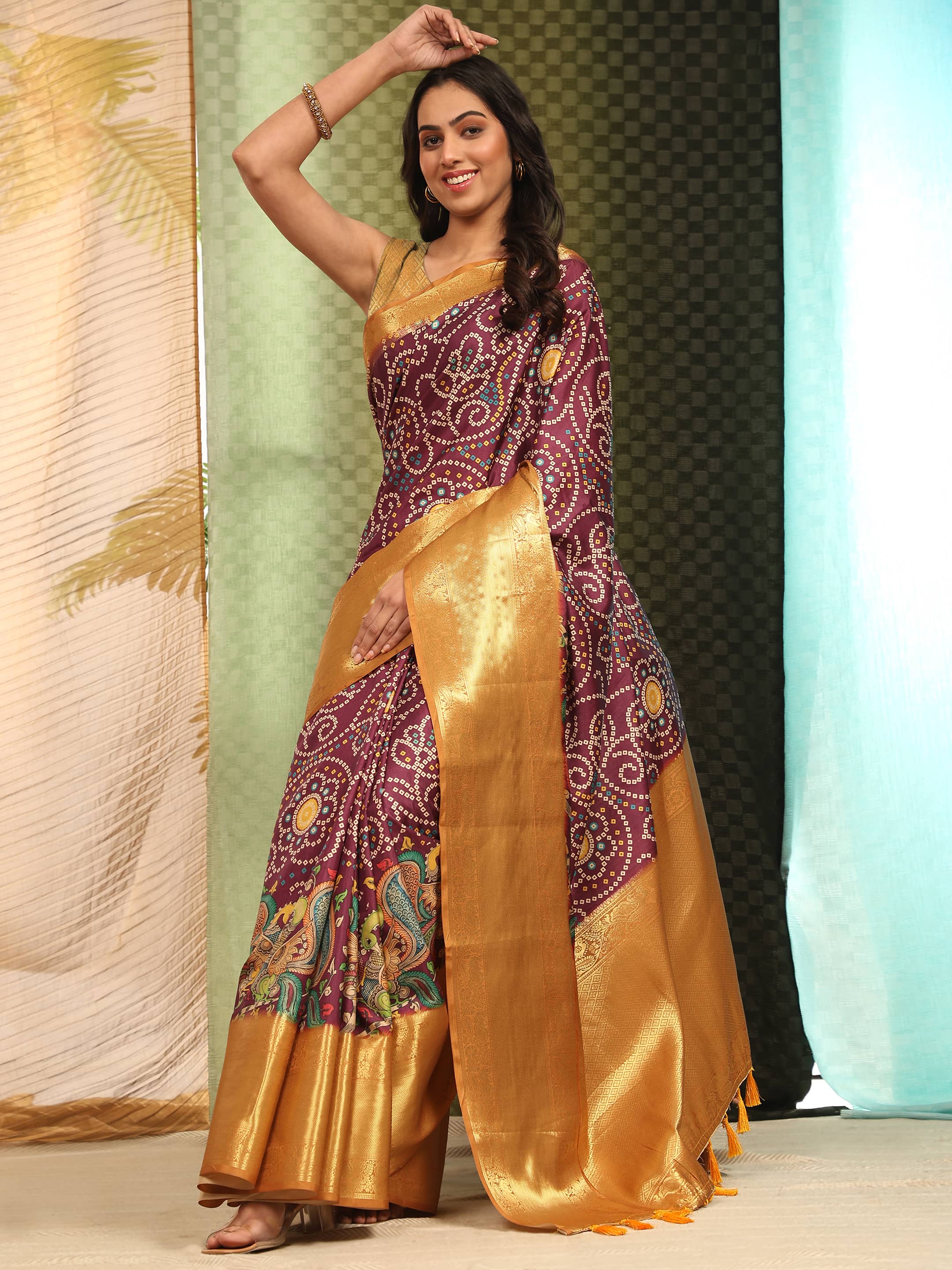 Banarasi Soft Silk Bandhani With Kalamkari Digital Printed Saree
