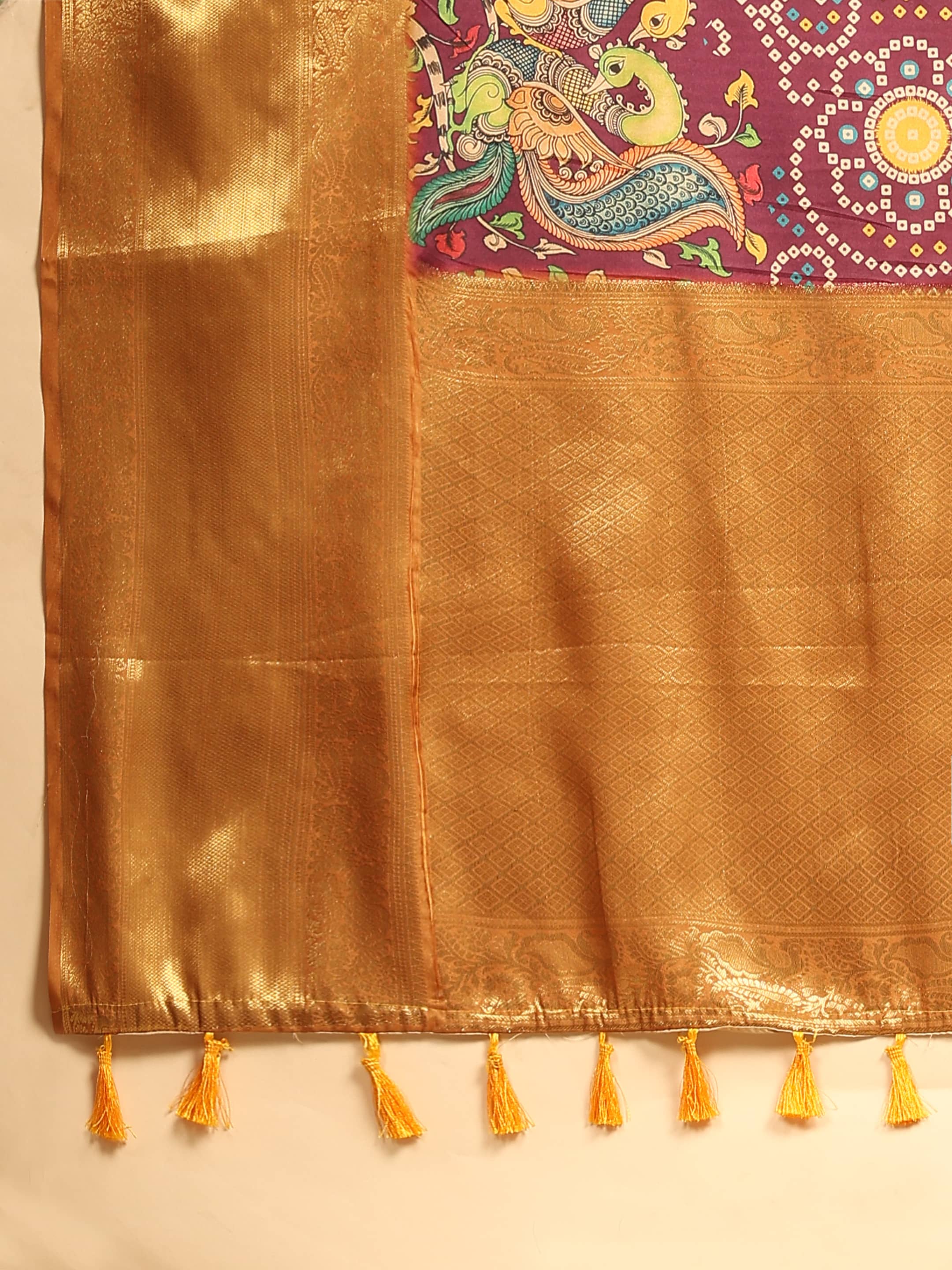 Banarasi Soft Silk Bandhani With Kalamkari Digital Printed Saree