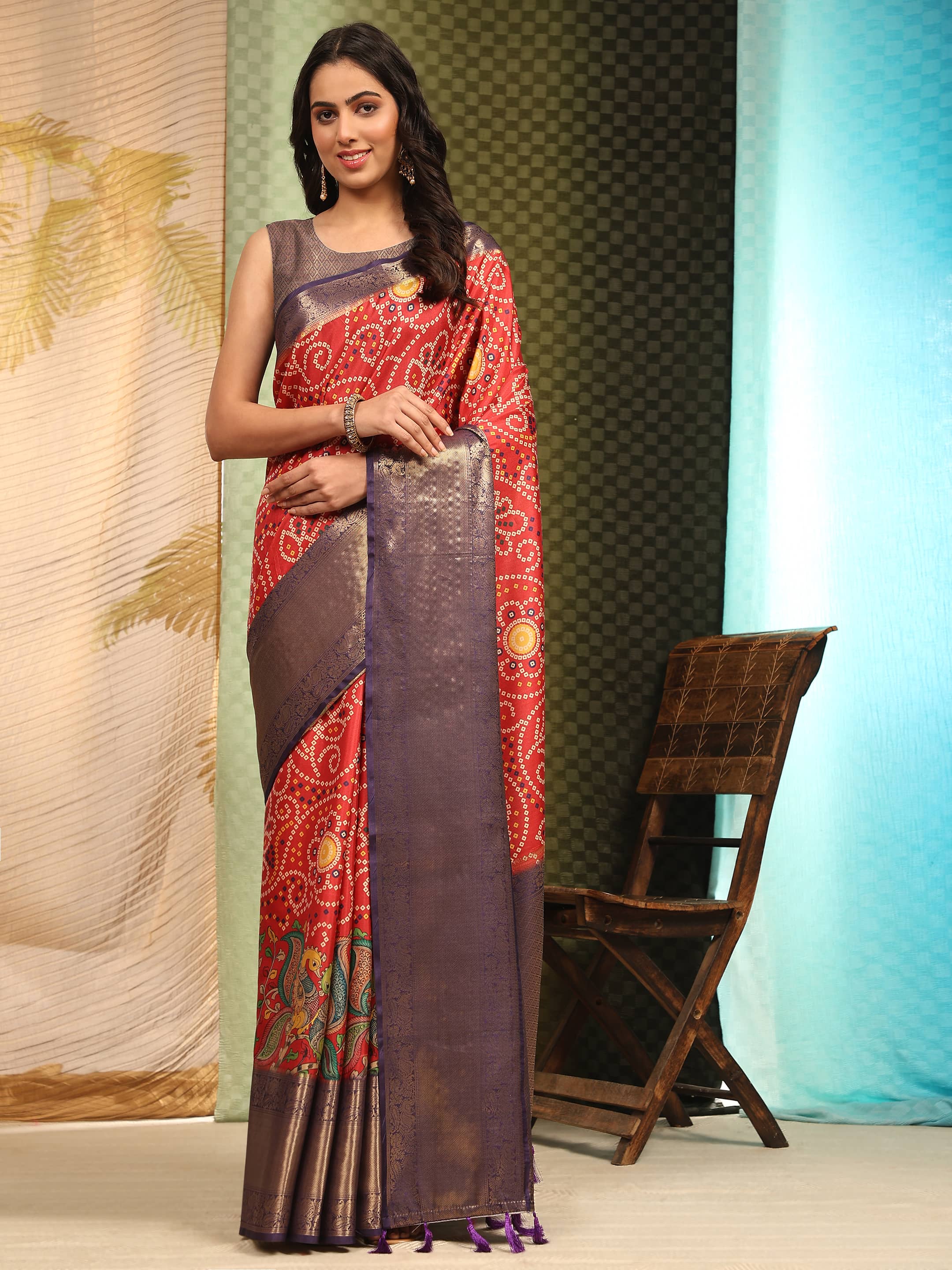 Banarasi Soft Silk Bandhani With Kalamkari Digital Printed Saree