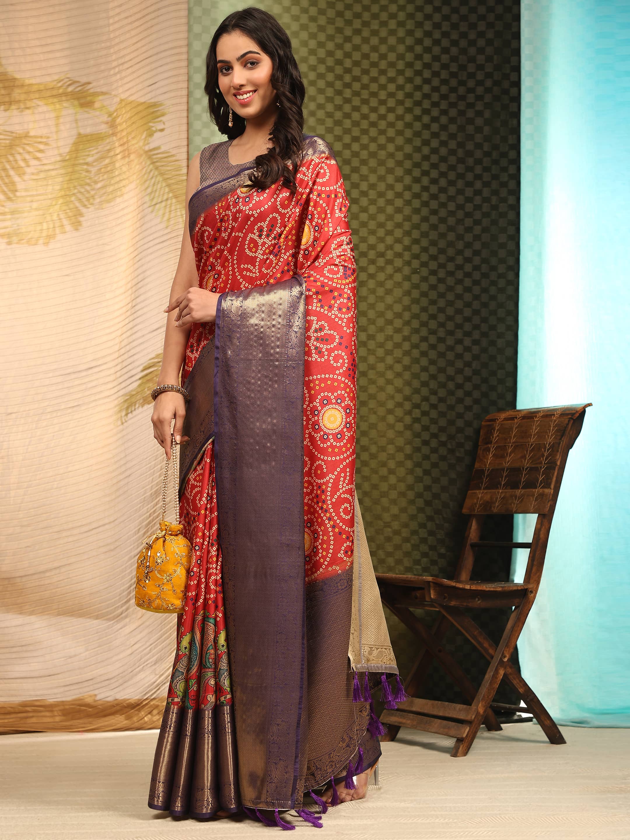 Banarasi Soft Silk Bandhani With Kalamkari Digital Printed Saree