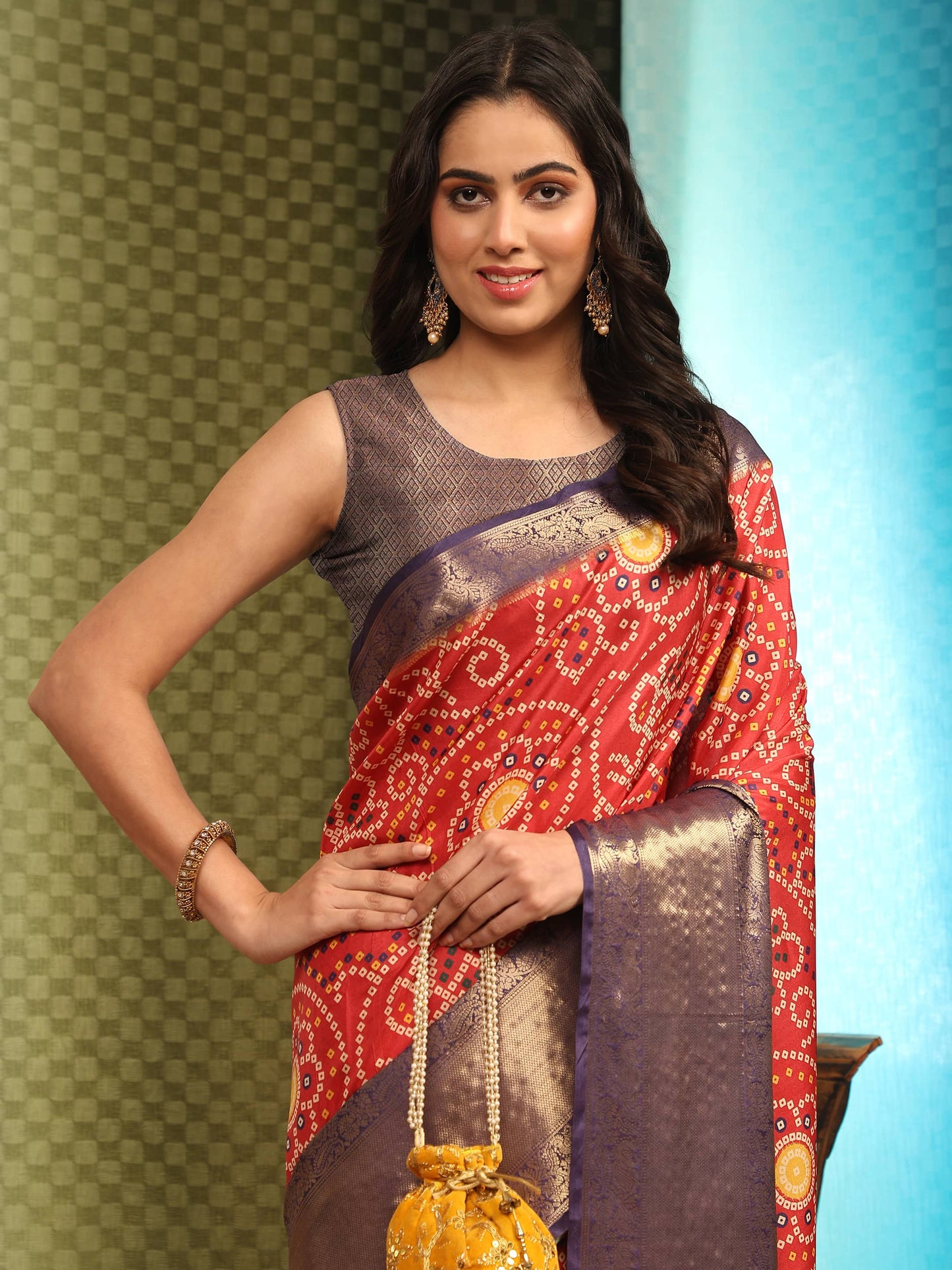 Banarasi Soft Silk Bandhani With Kalamkari Digital Printed Saree
