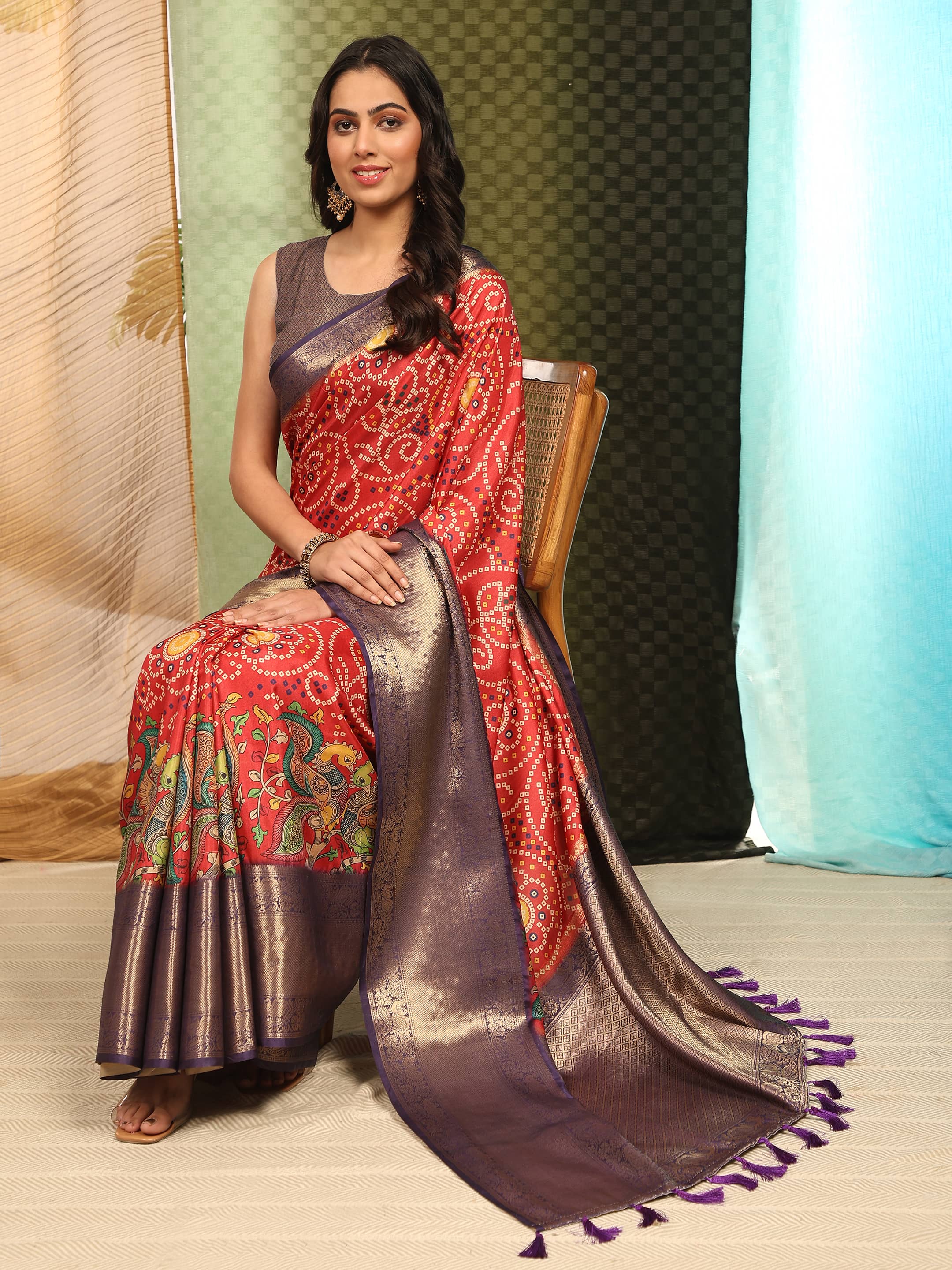 Banarasi Soft Silk Bandhani With Kalamkari Digital Printed Saree