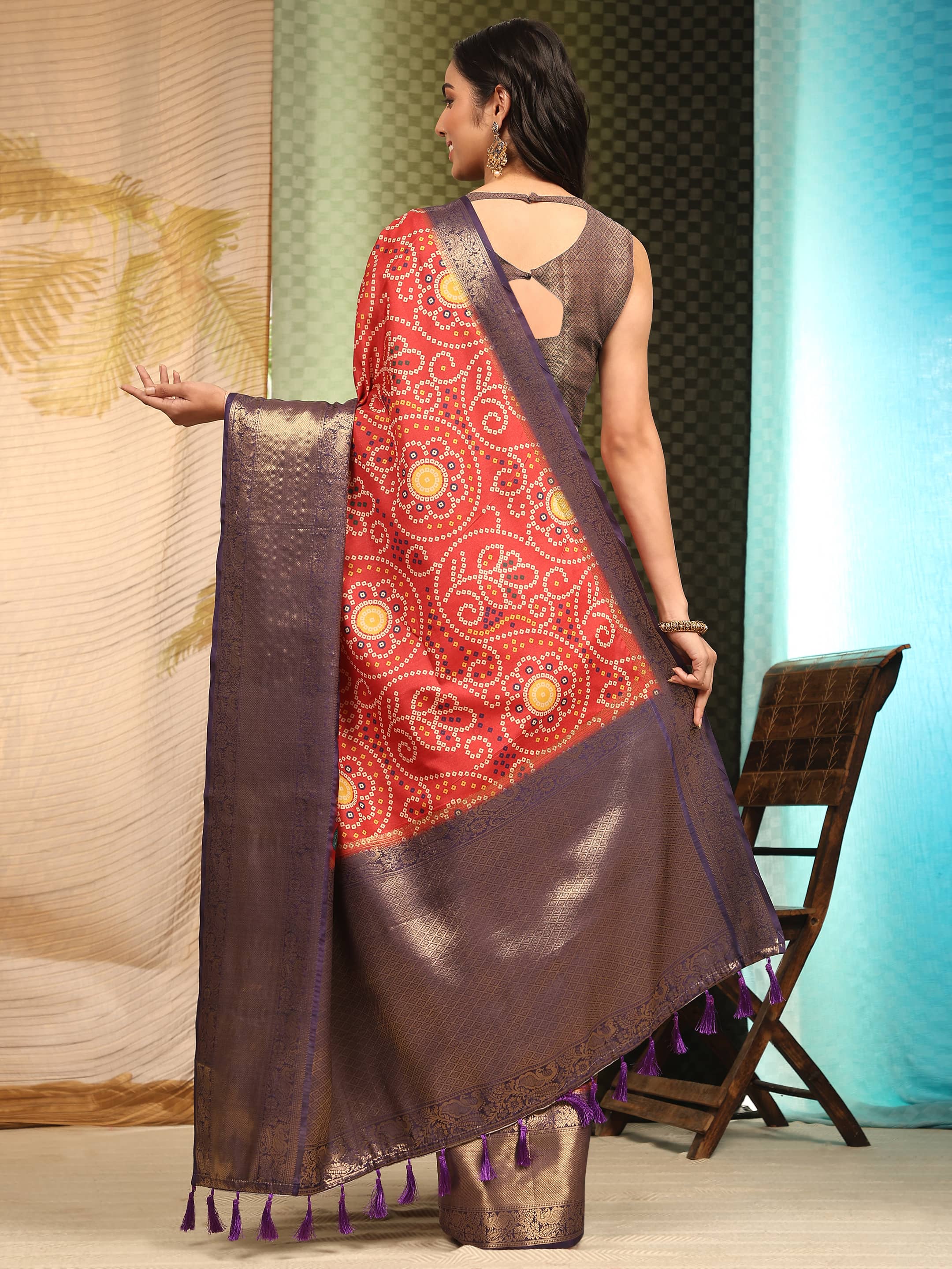 Banarasi Soft Silk Bandhani With Kalamkari Digital Printed Saree