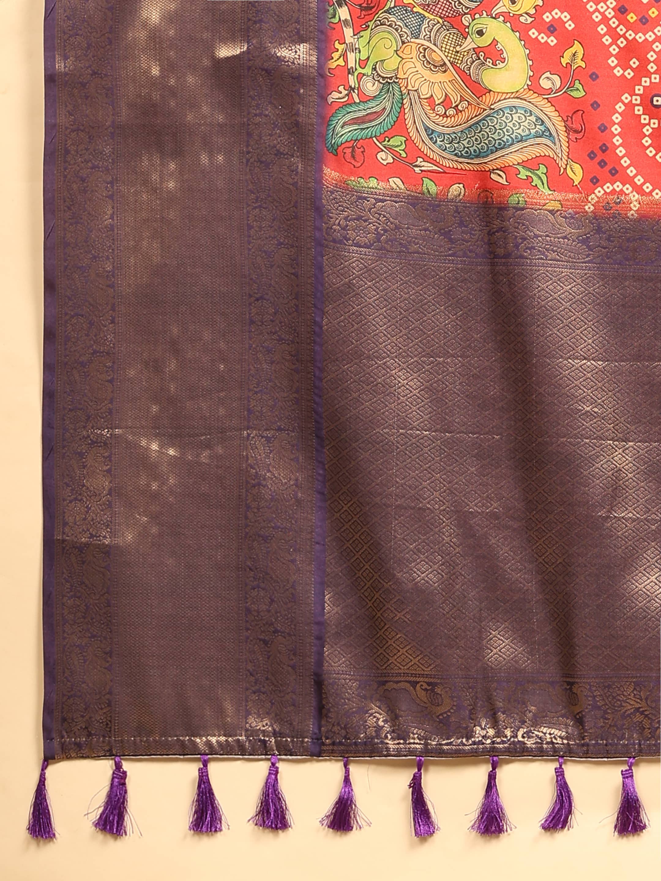 Banarasi Soft Silk Bandhani With Kalamkari Digital Printed Saree
