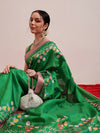 Printed Fruits & Floral Art Silk Saree with Gold Zari Woven Border & Matching Blouse
