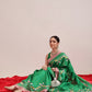 Printed Fruits & Floral Art Silk Saree with Gold Zari Woven Border & Matching Blouse
