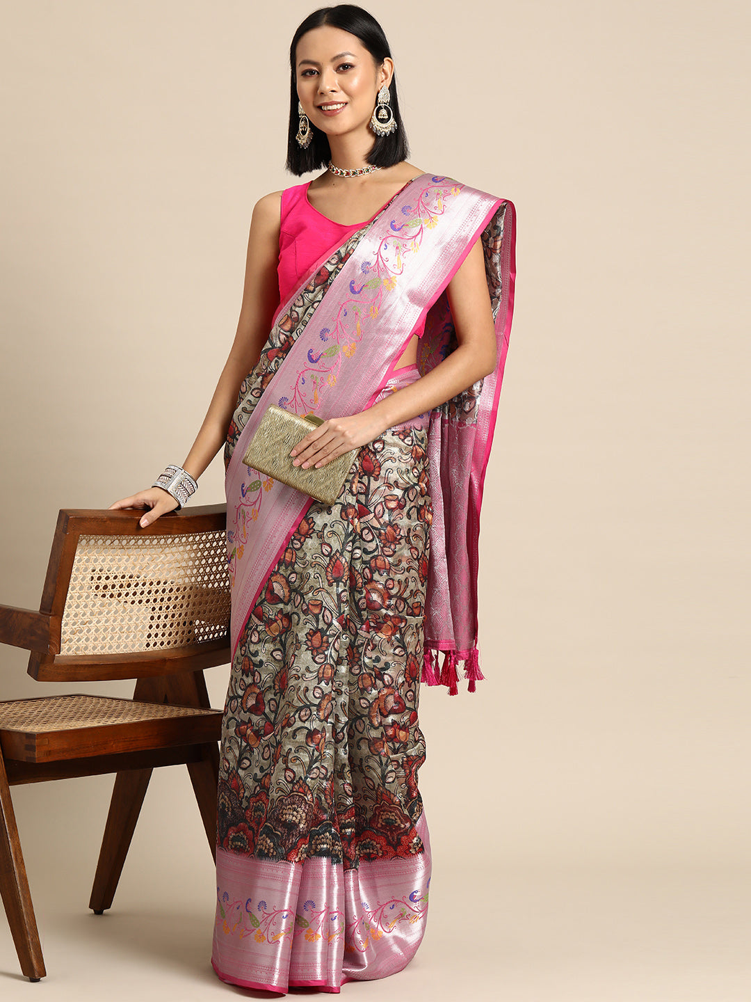 Women's Banarasi Silk Woven With Digital Printed Saree
