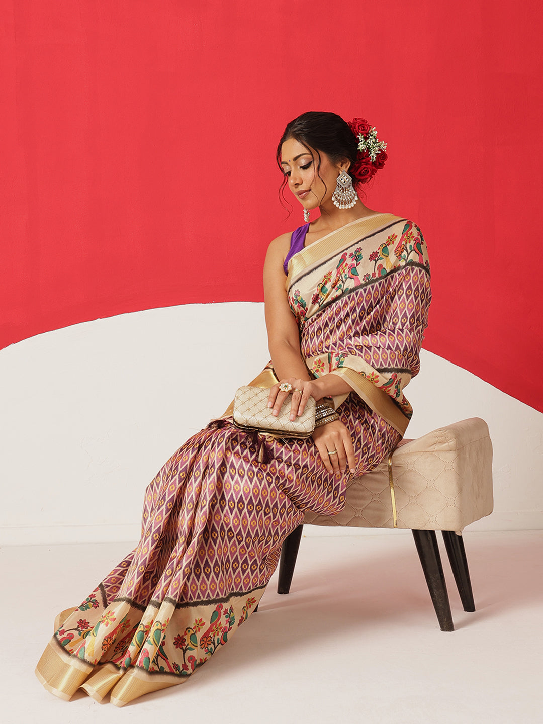 Digital Printed Soft Tissue Silk Saree With Zari Work & Tassels