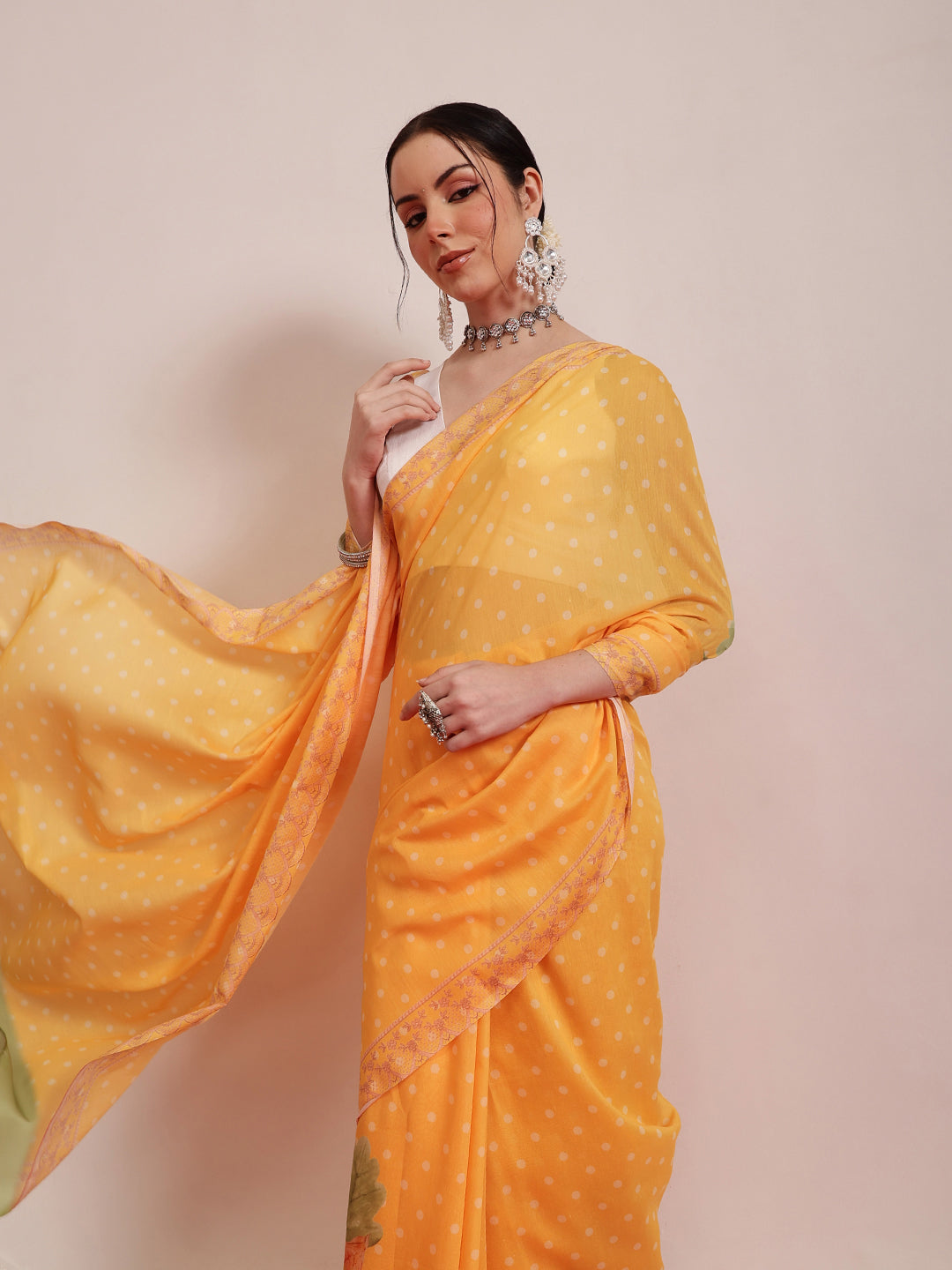 Polka Dots Printed Soft Mal Cotton Saree