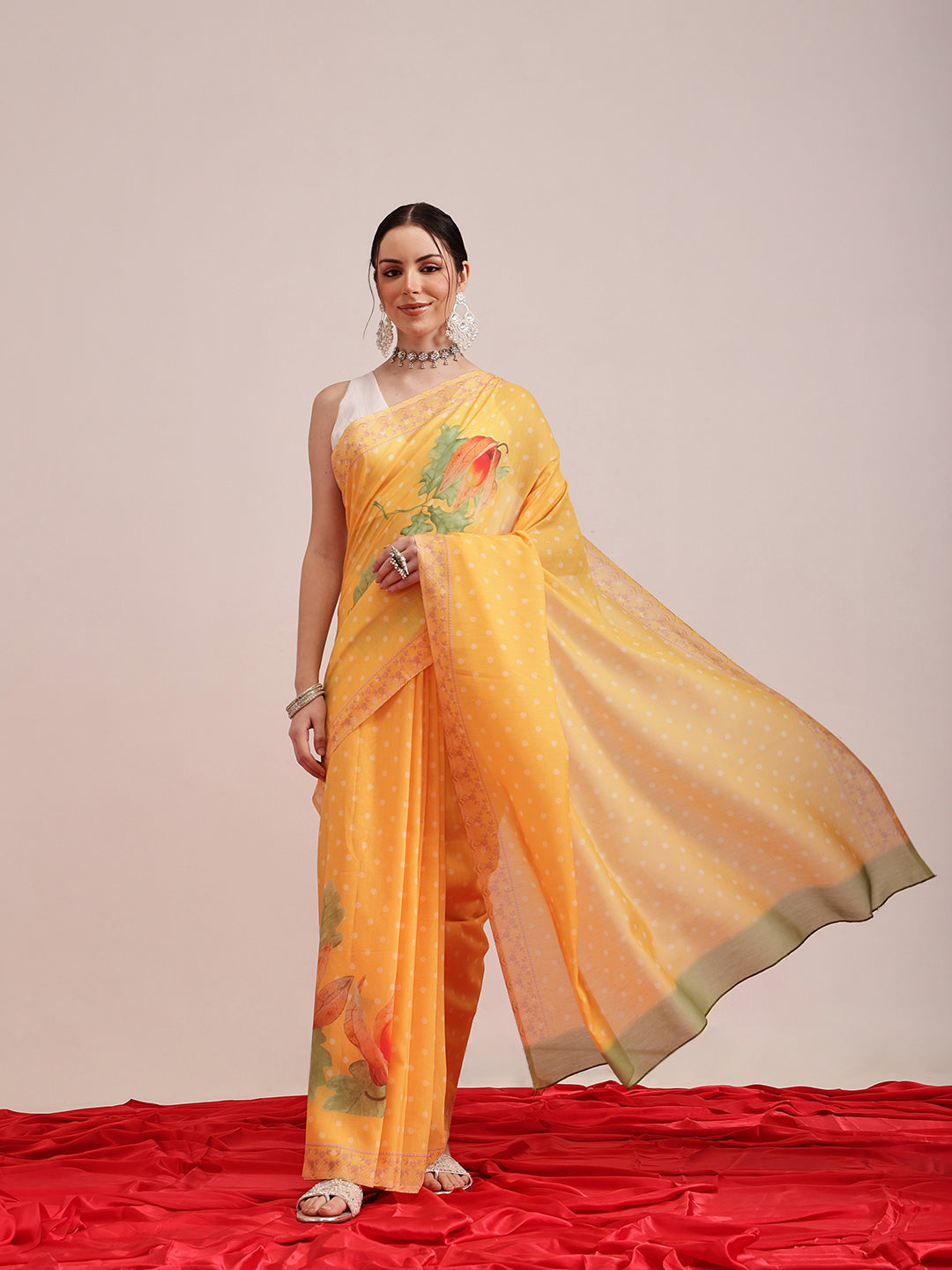 Polka Dots Printed Soft Mal Cotton Saree