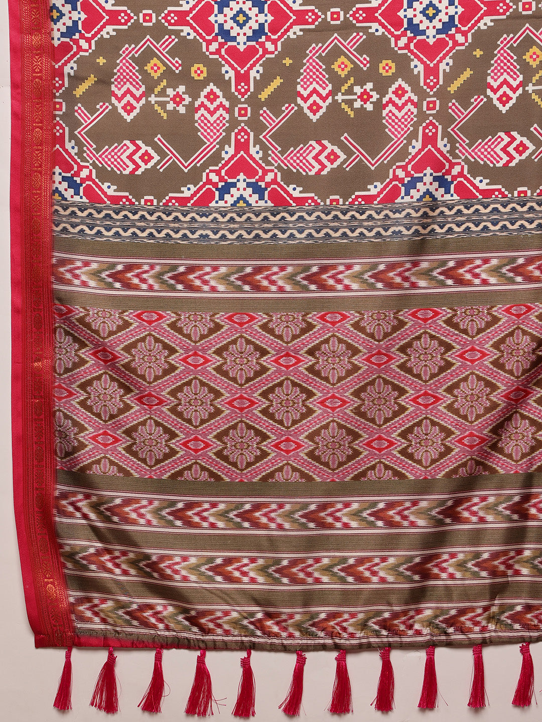 Ikkat Patola Digital Printed Saree Embellished with Tassels