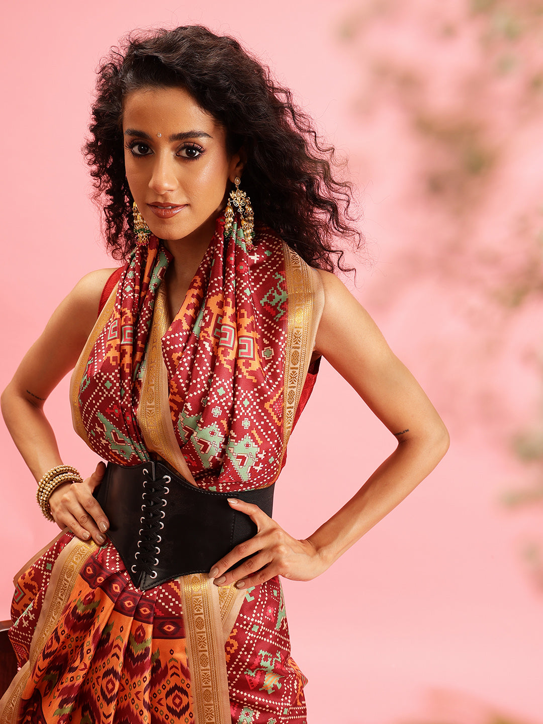 Ikkat Patola Digital Printed Saree Embellished with Tassels