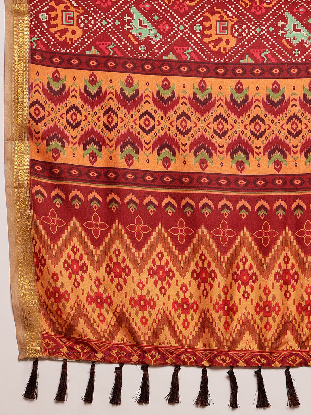 Ikkat Patola Digital Printed Saree Embellished with Tassels